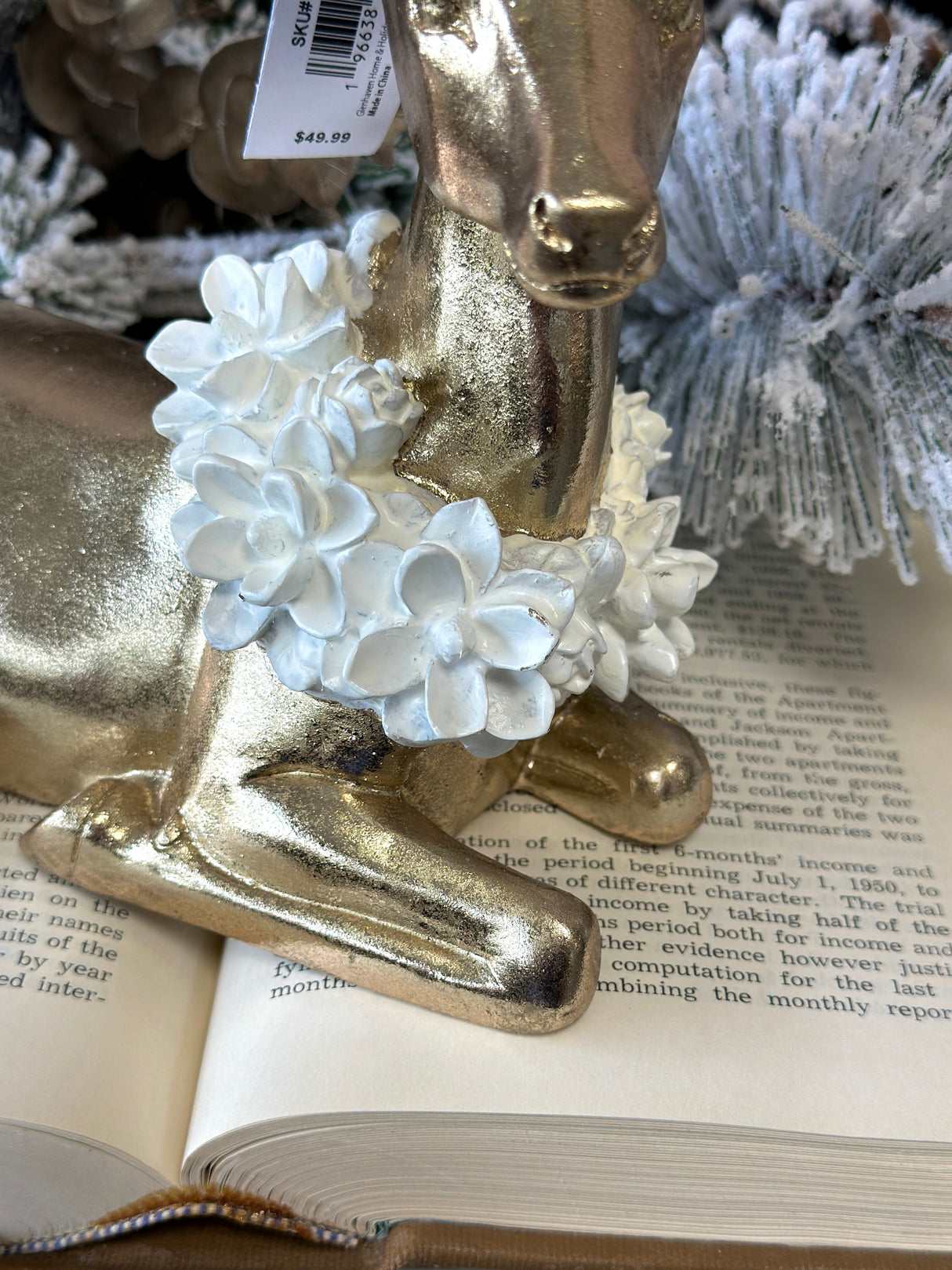 Winter Tale Gold Resin Laying Deer