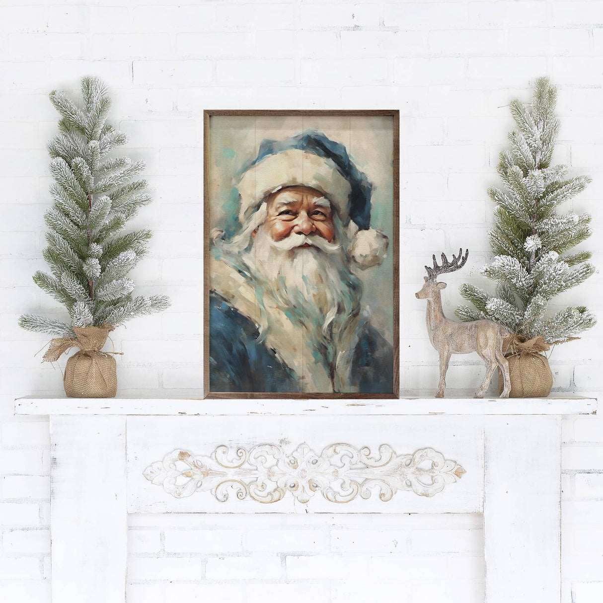Blue Santa Portrait Wood Art