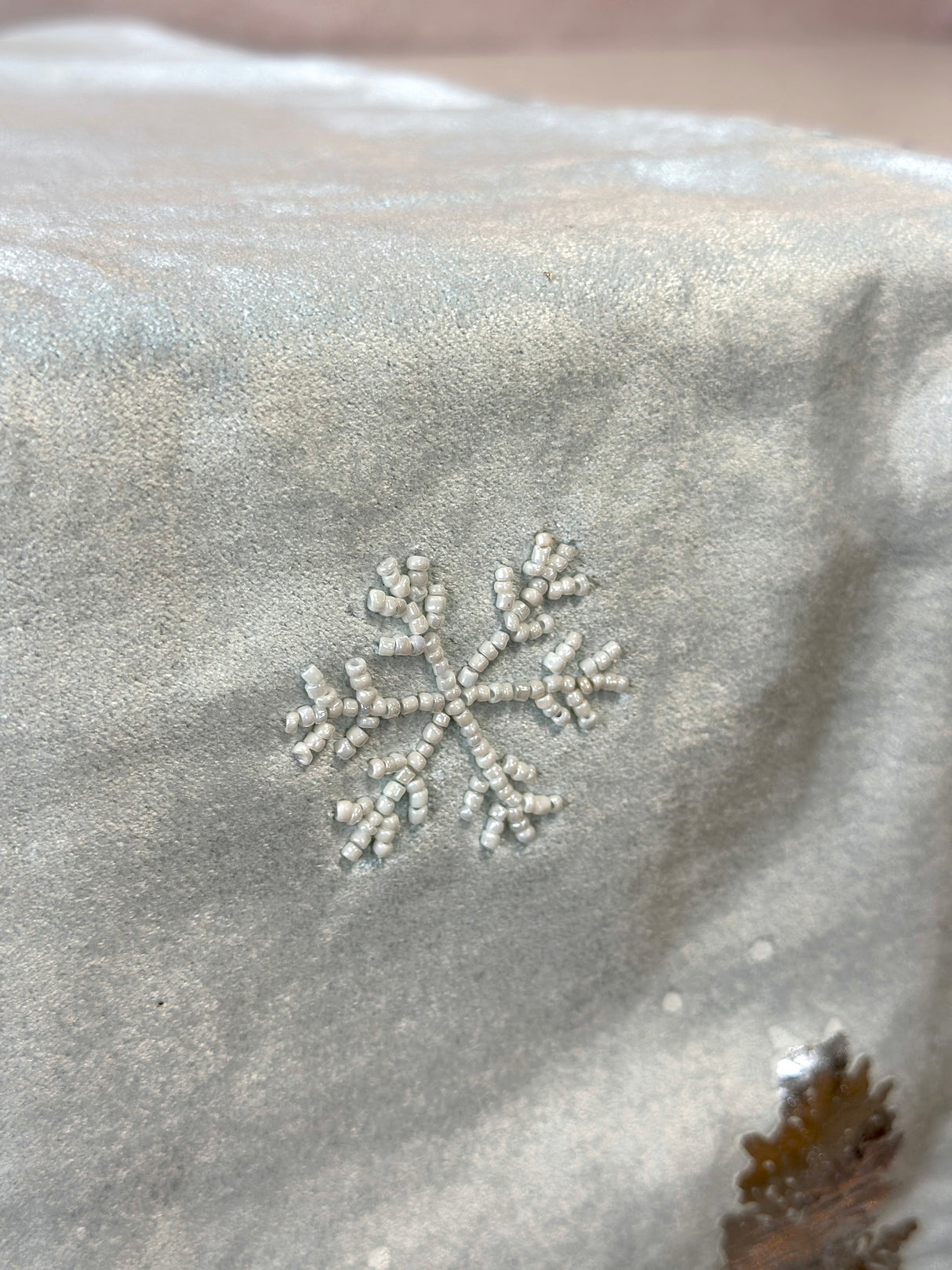 Silver Foil Trees & Beaded Snowflakes Velvet Table Runner