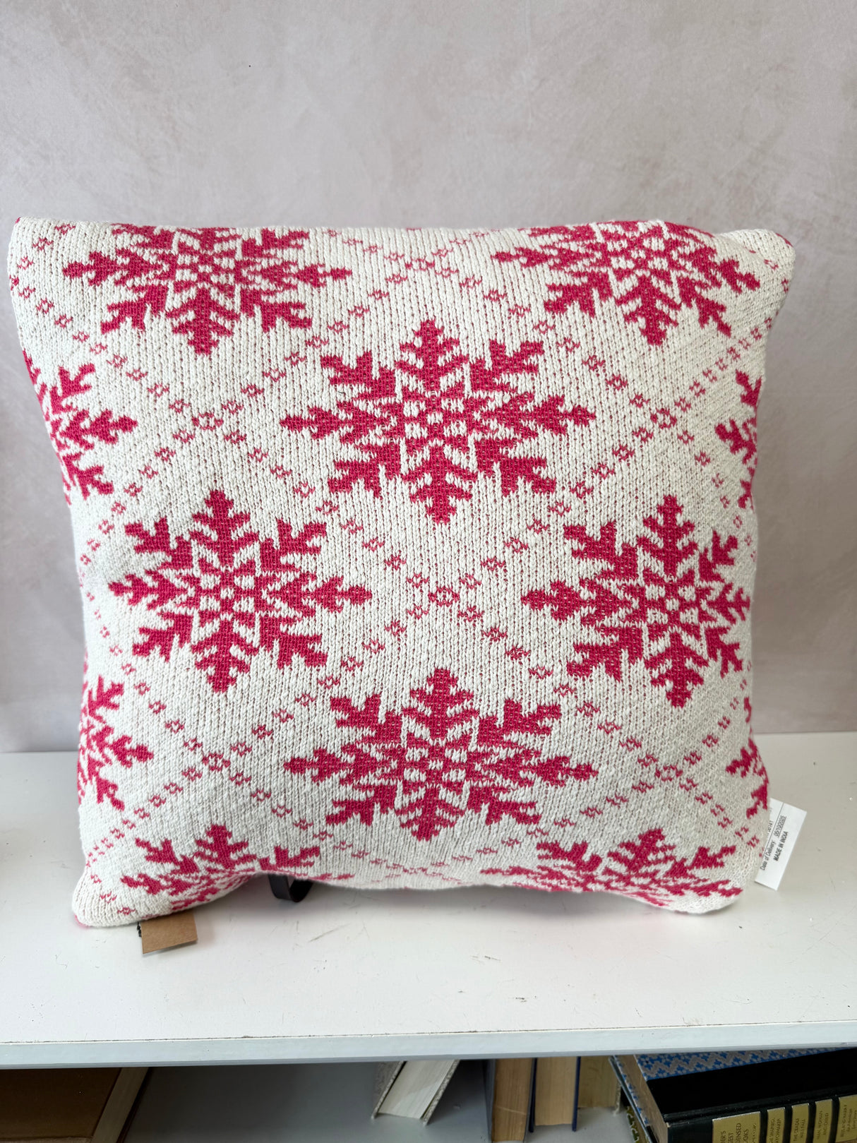 Dark Pink Cotton Knit Snowflake Pillow