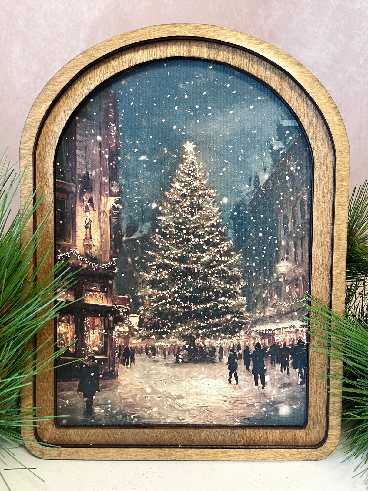 Arch Top Christmas Tree Main Street Framed Art