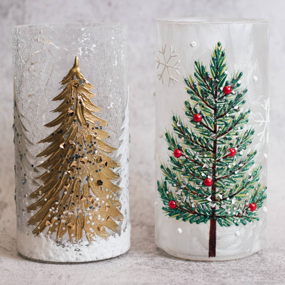 Gold Tree Lighted Glass Pillar