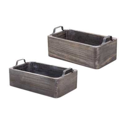 Deep Wooden Tray w/ Metal Handles