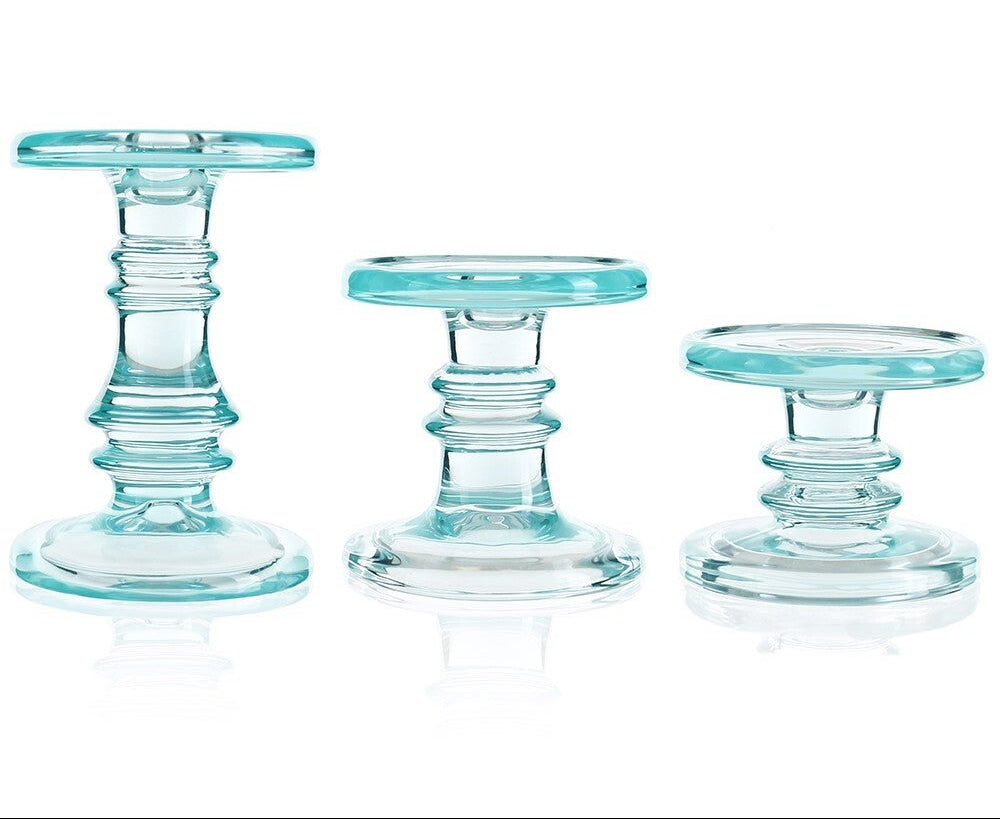Coastal Blue Glass Candleholder Set of 3