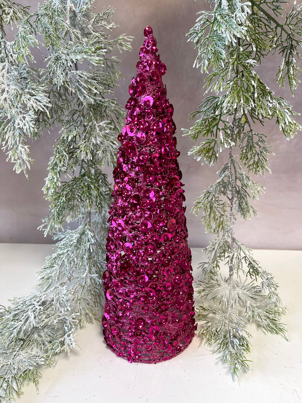 Hot Pink Glamour Sequin Tree Set of 2