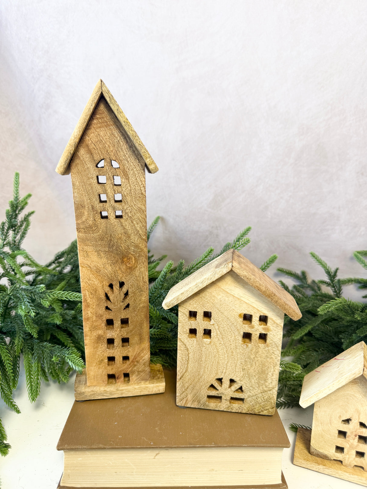 Carved Mango Wood Houses Set of 4
