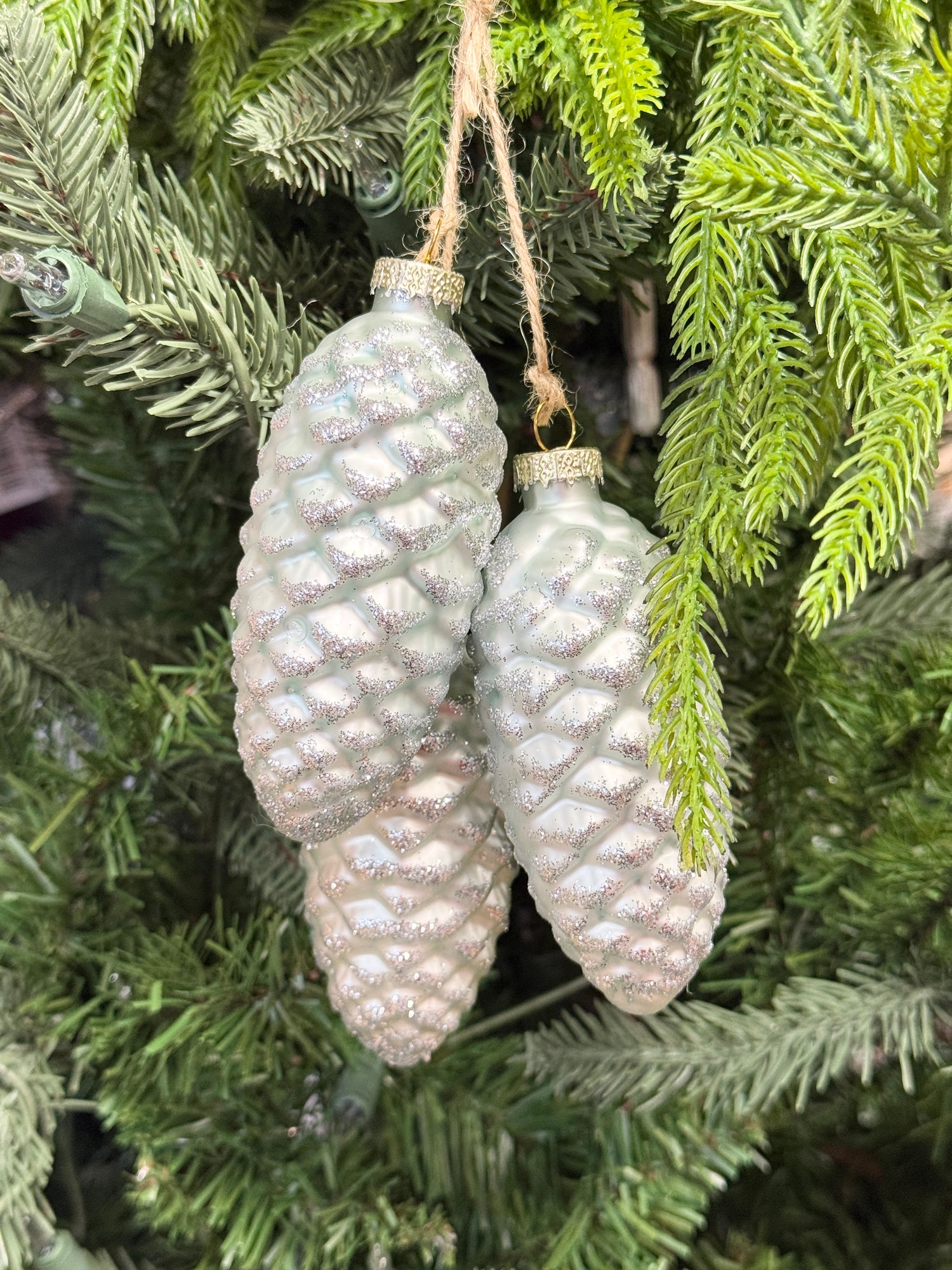 Aqua Glass Pinecone Trio Ornament