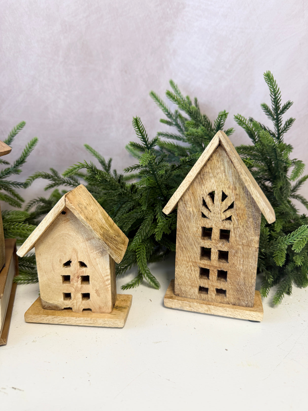 Carved Mango Wood Houses Set of 4