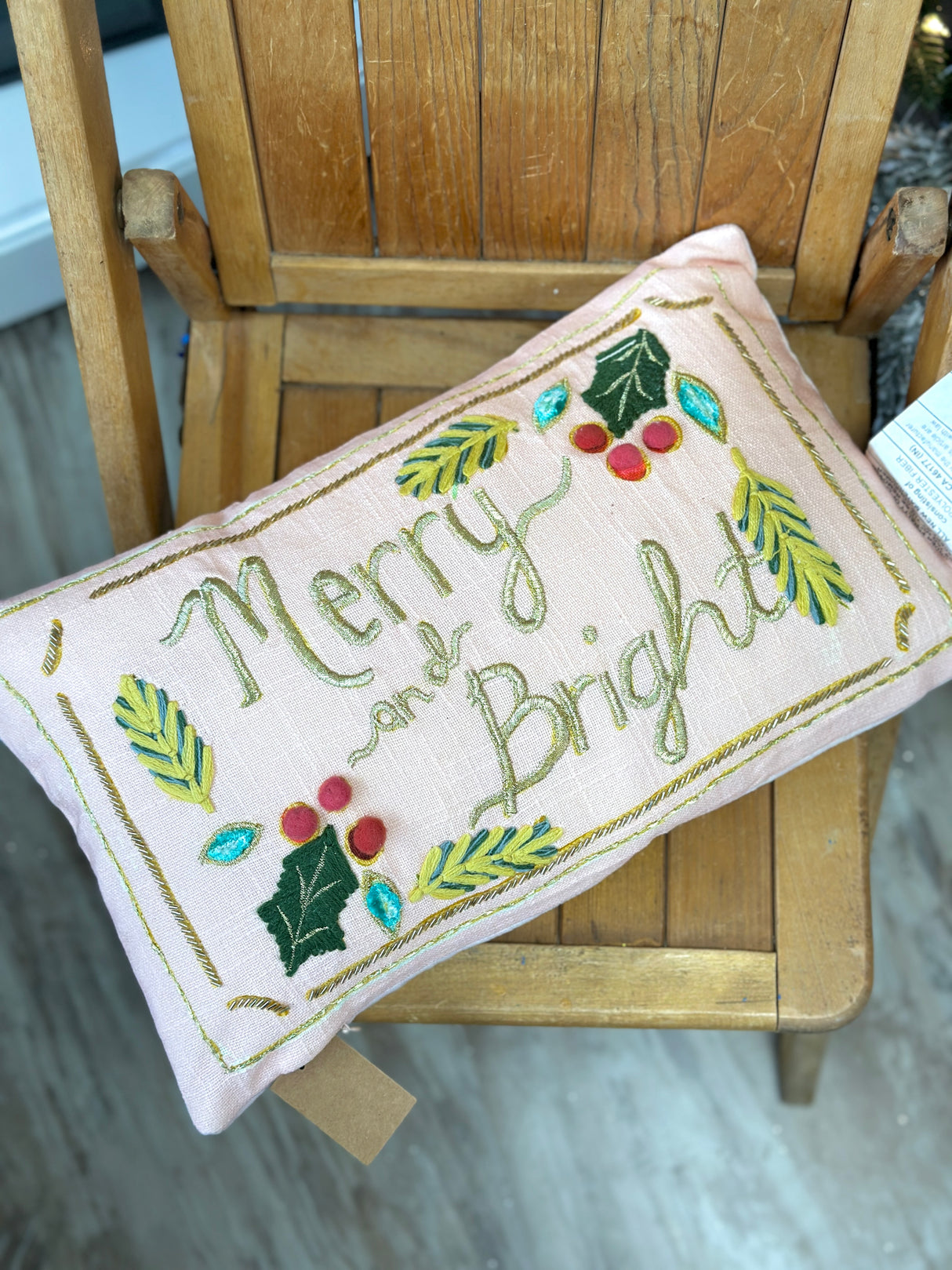 Merry & Bright Hand Embroidered Lumbar Pillow