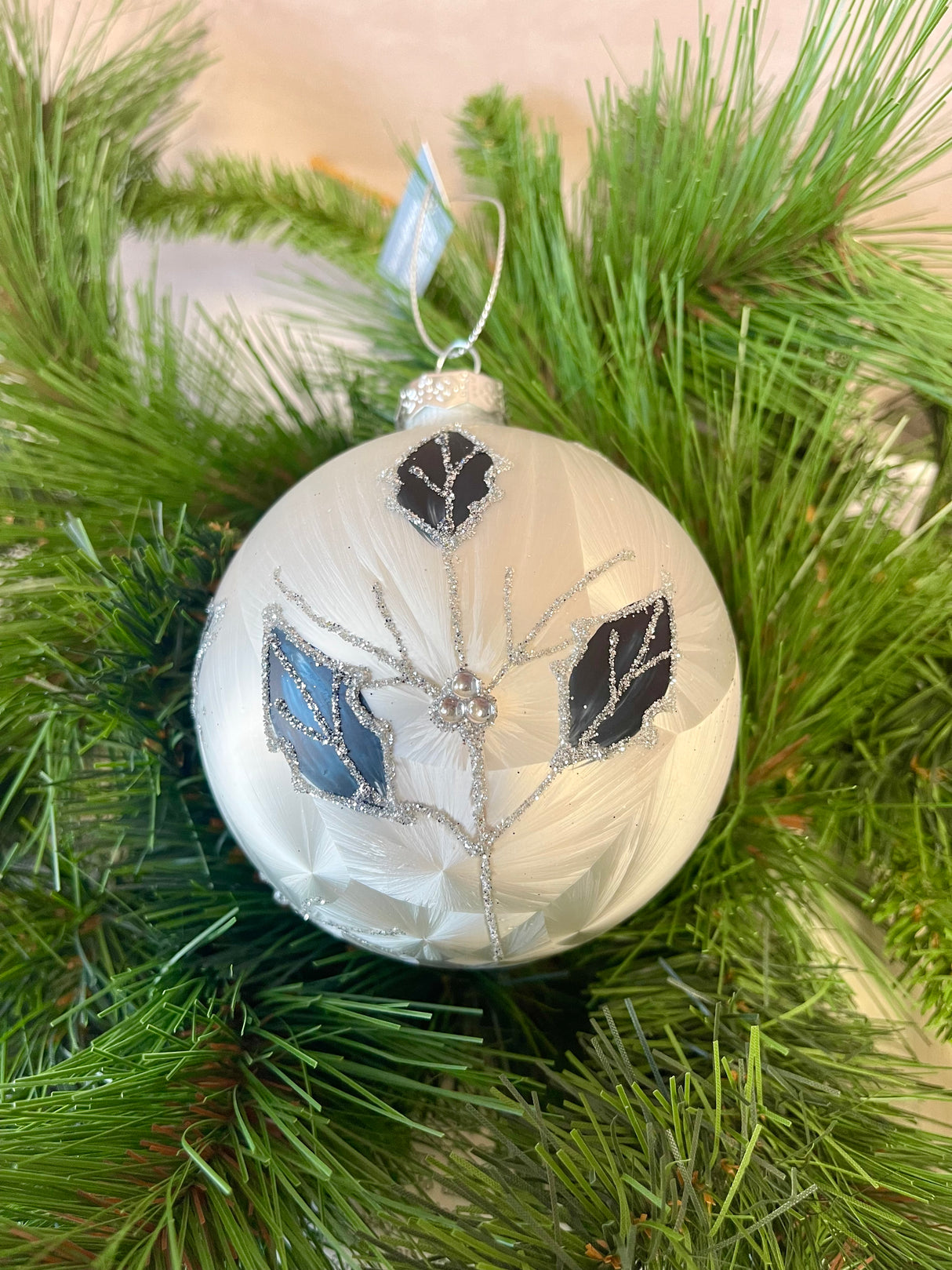 Navy Poinsettia Glass Ornament - 2 Styles