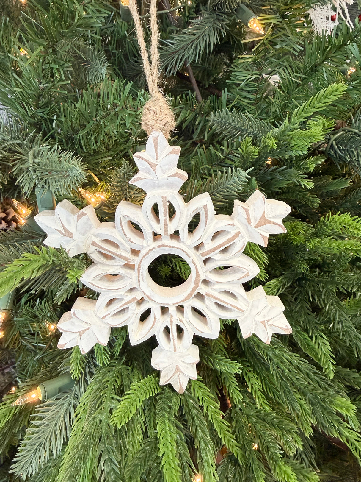 Carved Wood Snowflake Ornament s