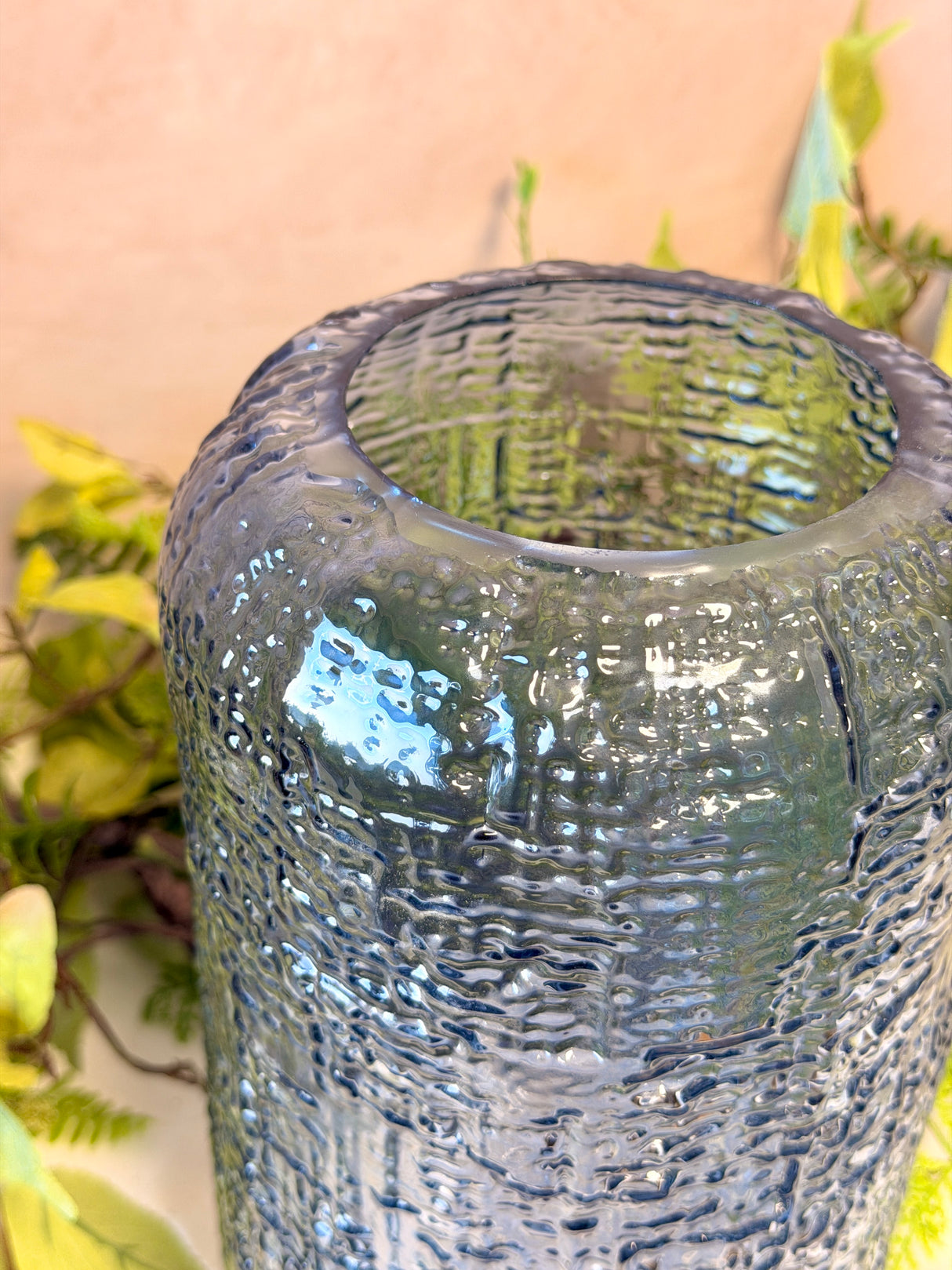 Denim Blue Textured Glass Vase
