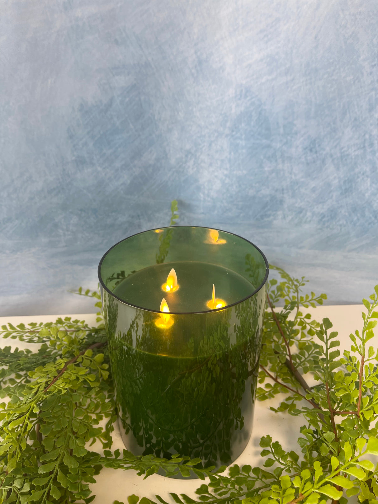 Dark Green 3-Wick 6x8" LED Candle