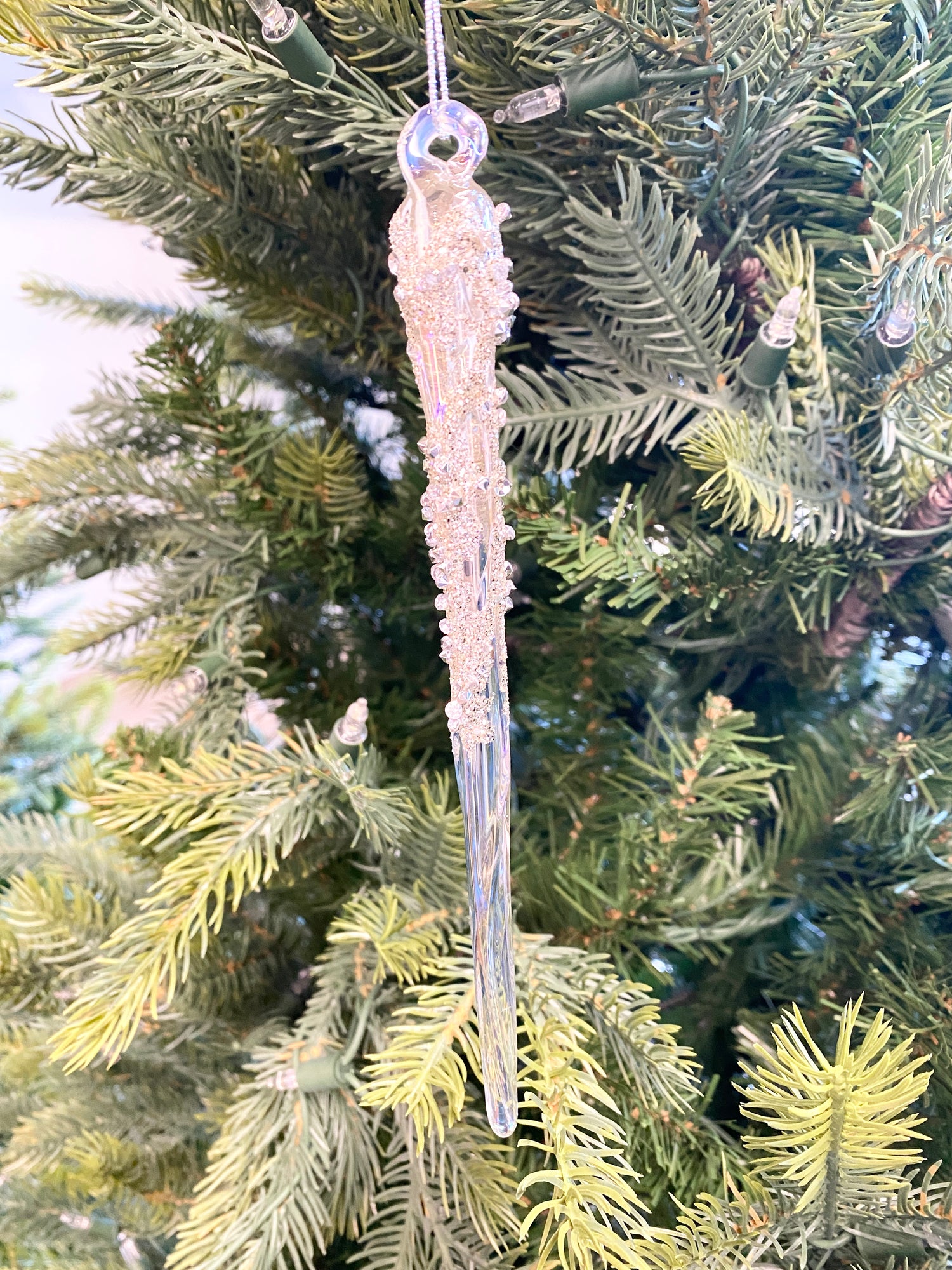 Glass Frosted Icicle Ornament