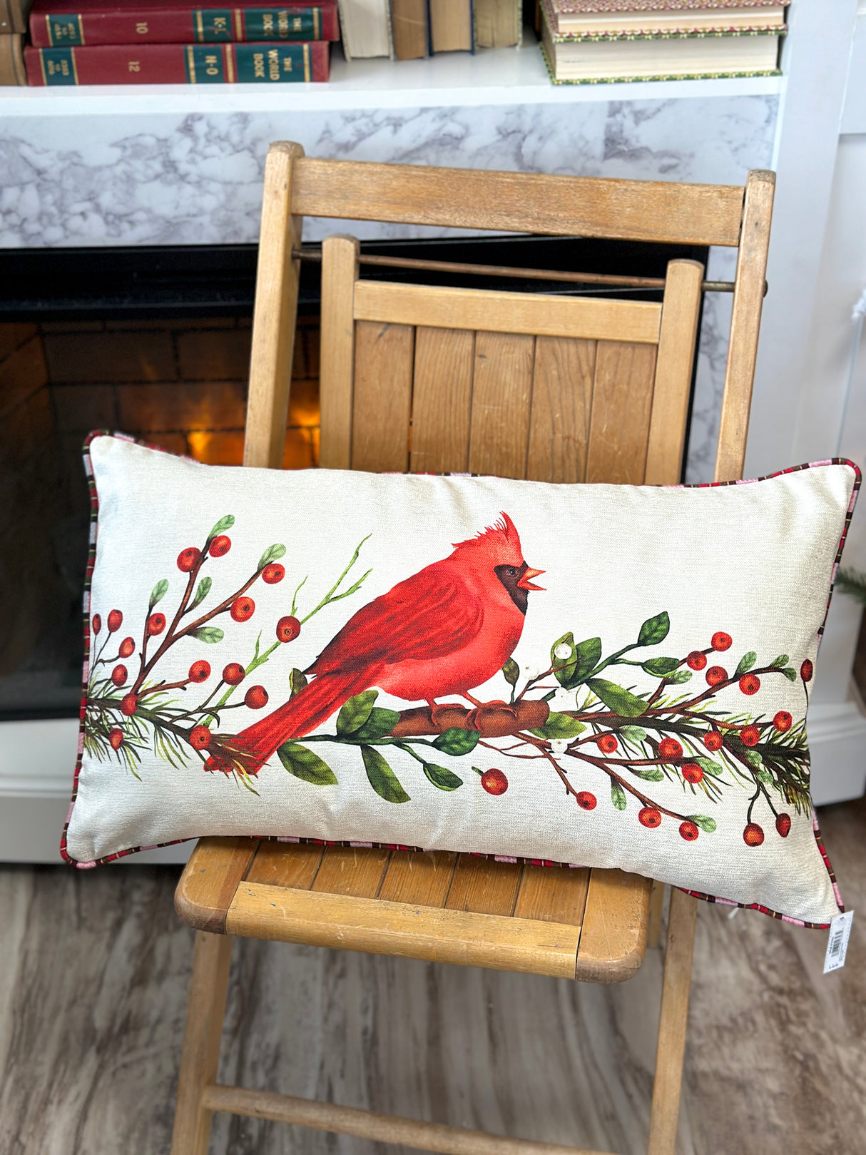 Chenille Cardinal Lumbar Pillow