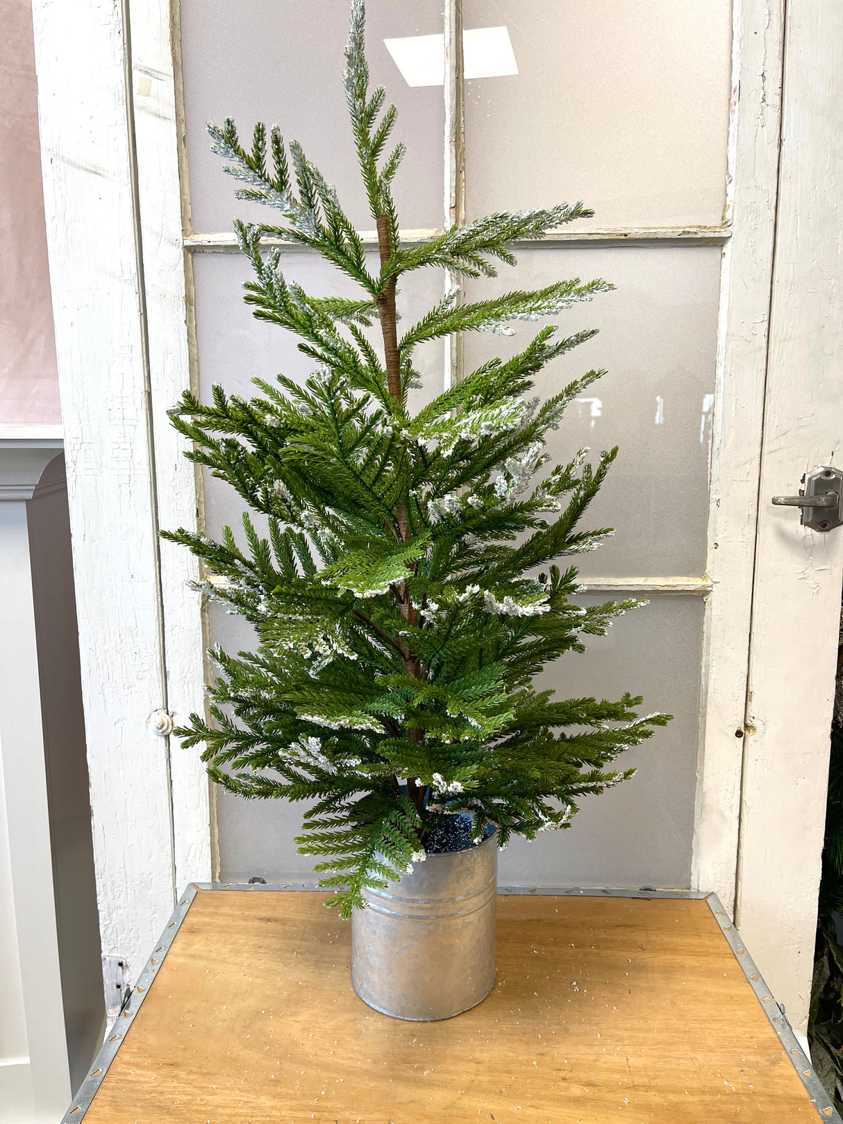 35" Snowed Pine Tree in Tin Planter