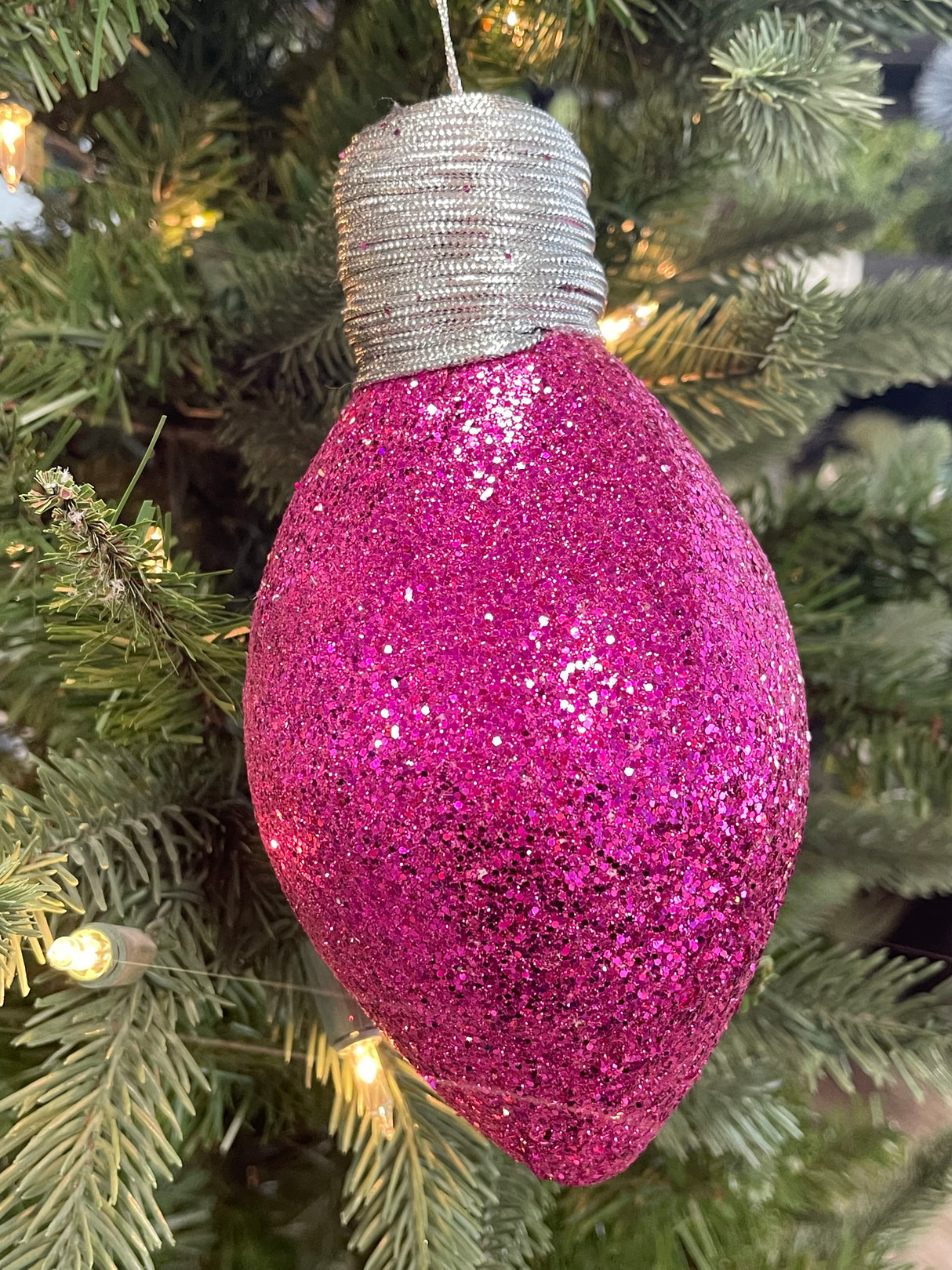 Hot Pink Glitter Lightbulb Ornament
