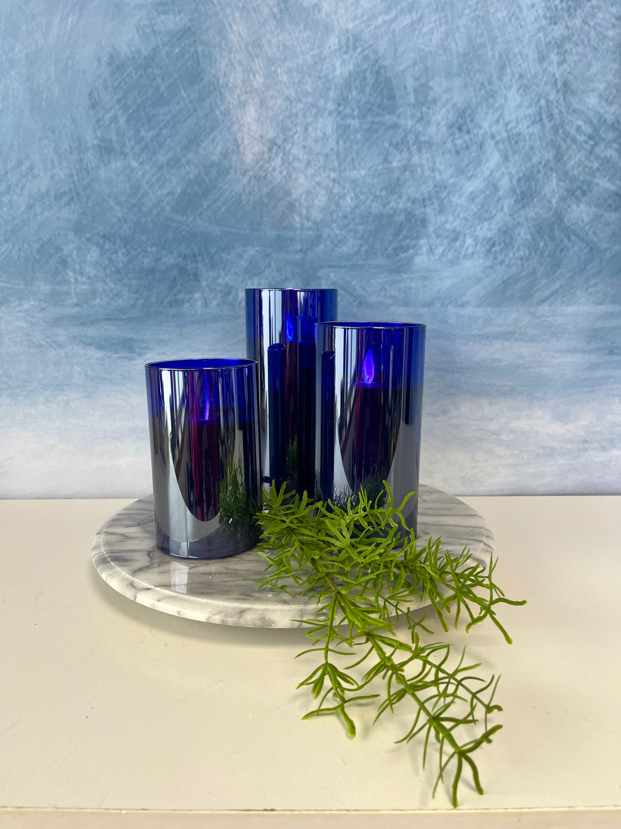 Blue Moving LED Glass Candle Set