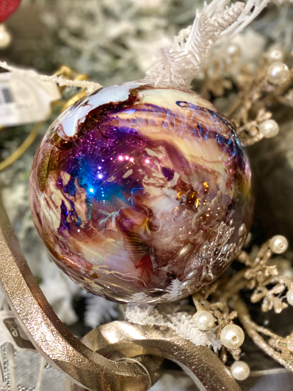 4" Purple Marbled Glass Ornament