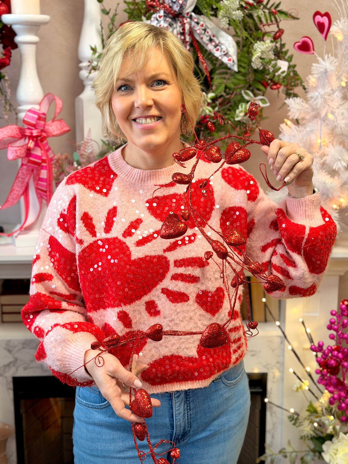 48" Glitter Heart Garland