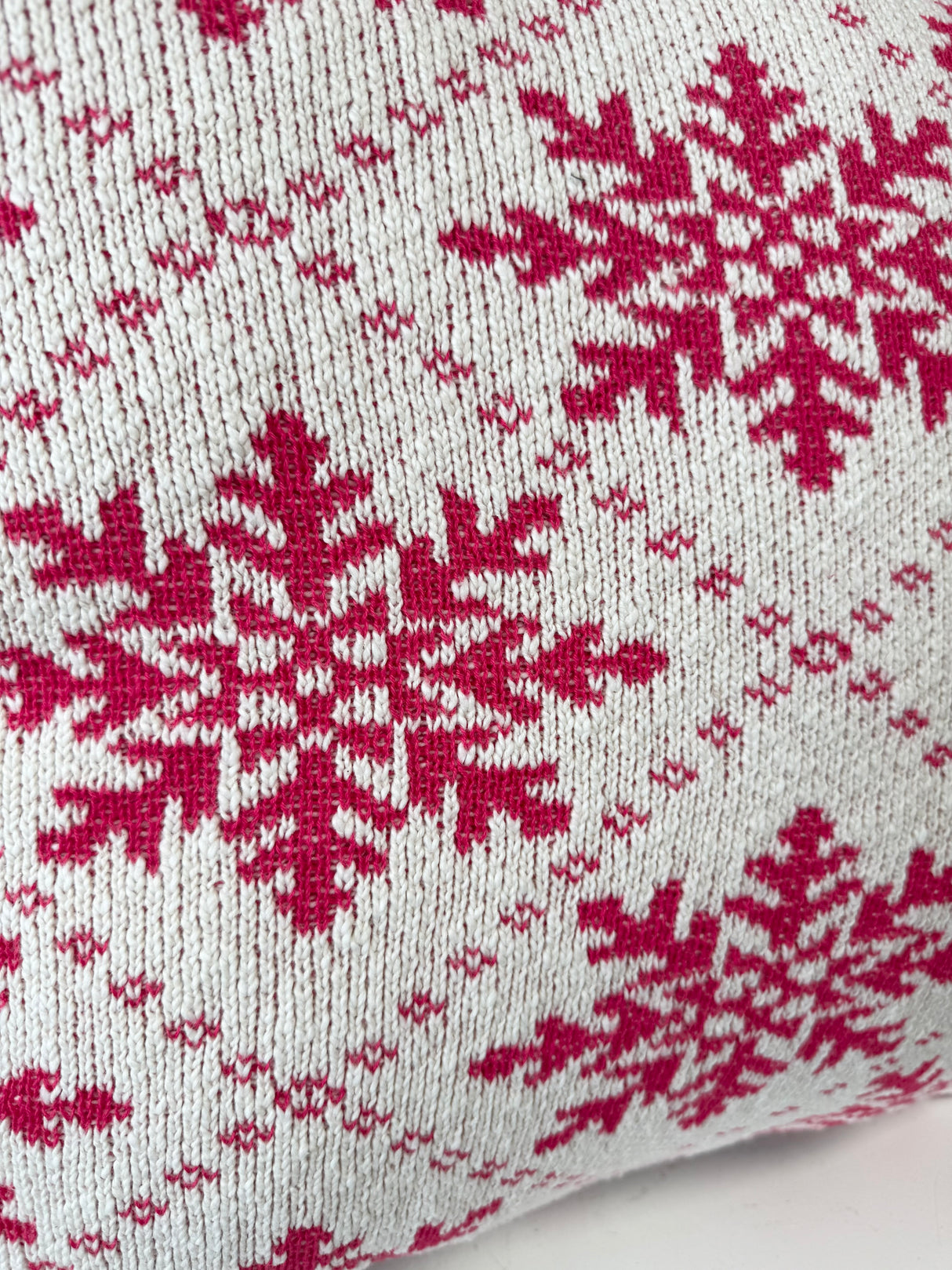 Dark Pink Cotton Knit Snowflake Pillow