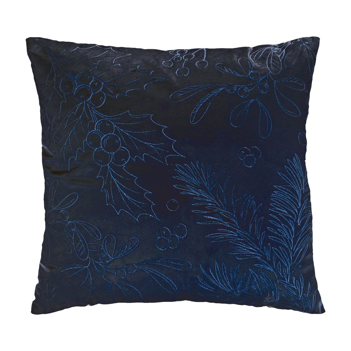 Navy Holly & Mistletoe Pillow