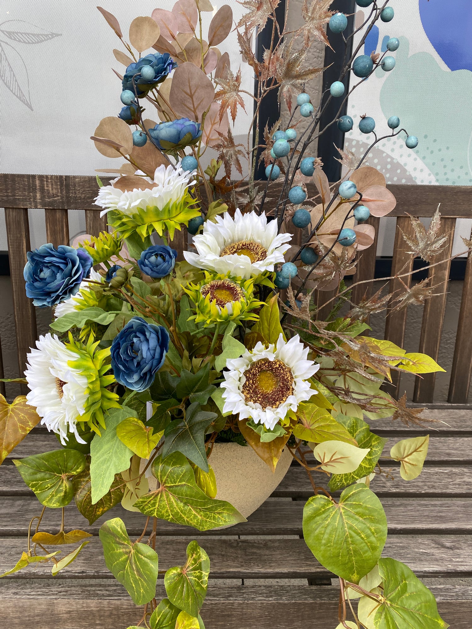 34" Burst Of Blue Porch Pot