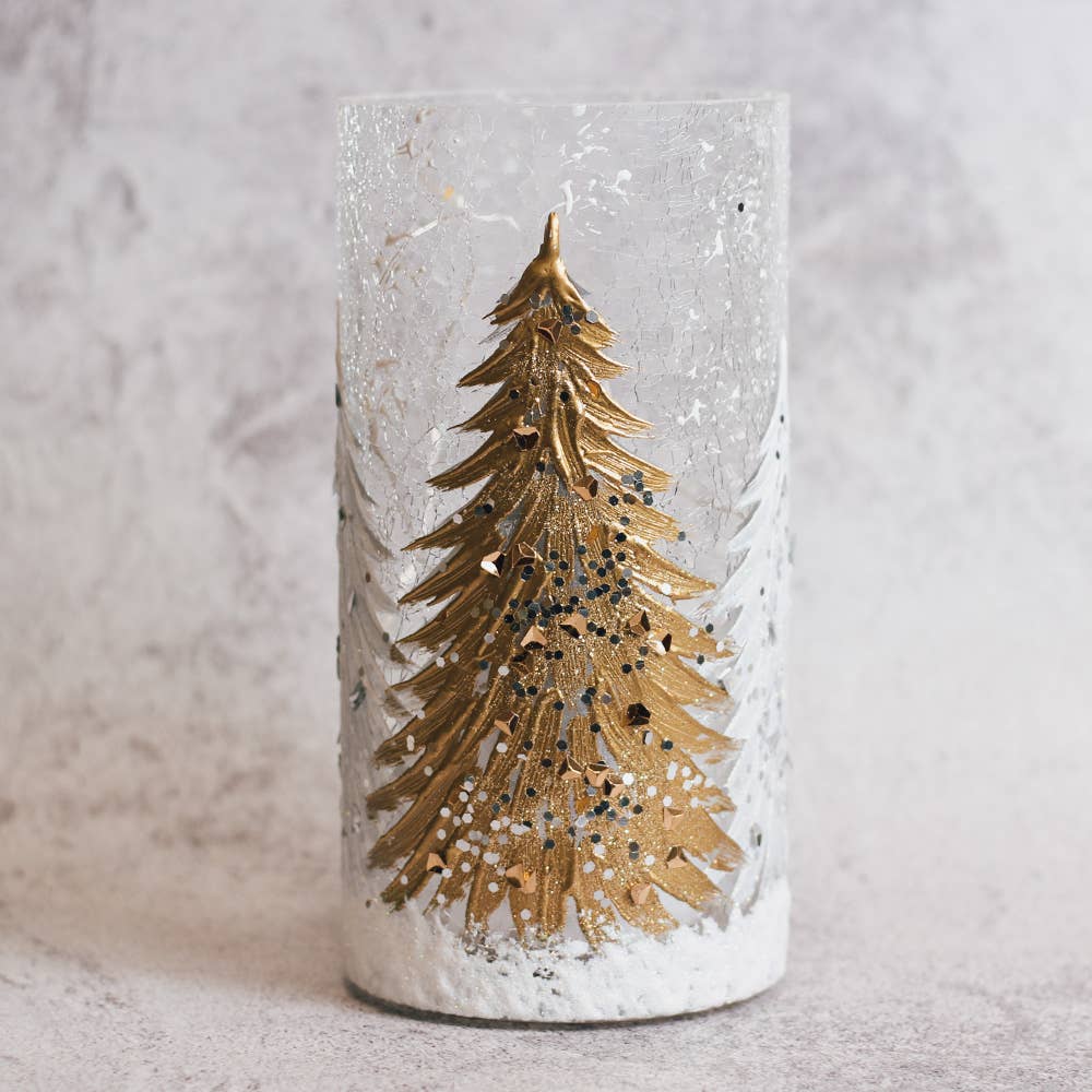 Gold Tree Lighted Glass Pillar