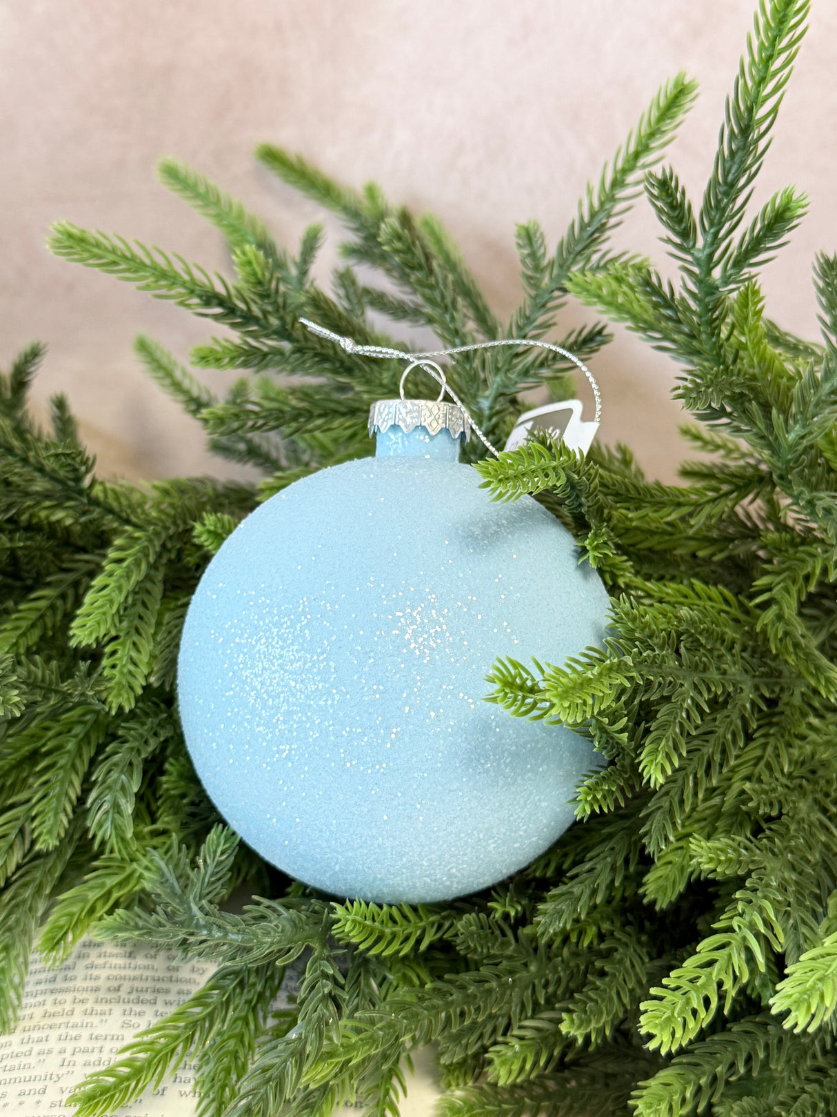 4" Glittered Soft Blue Ornament