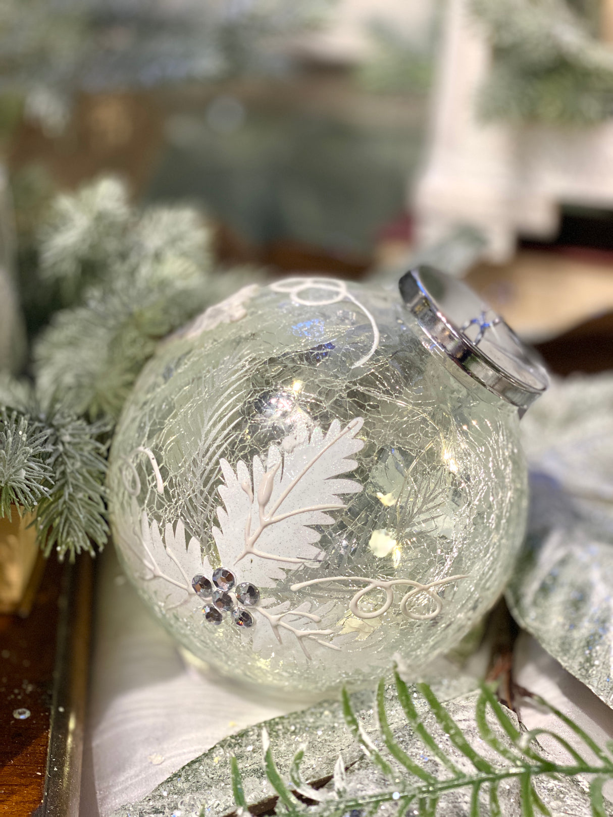 Frosted Pine Lighted Table Ornament