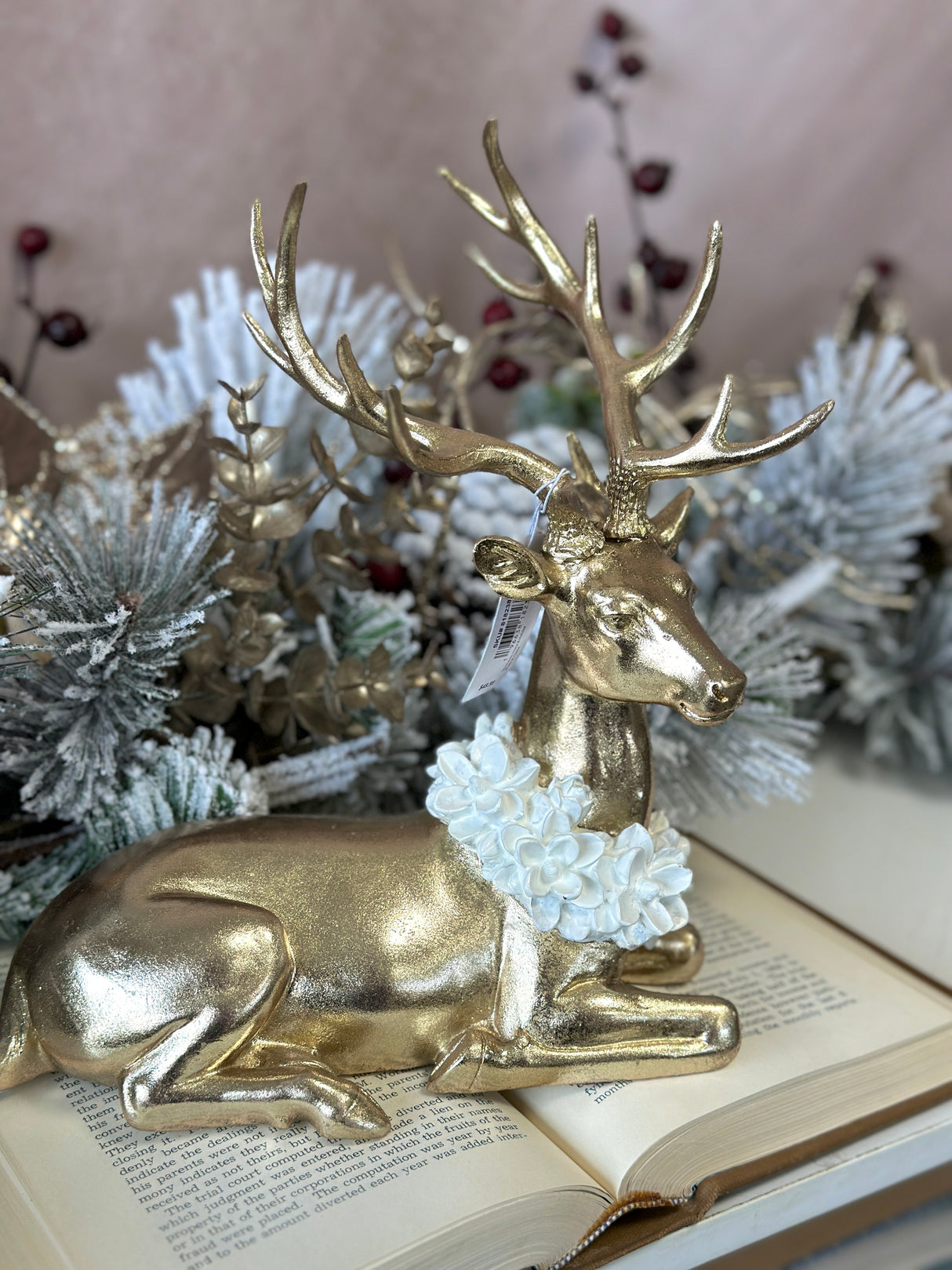 Winter Tale Gold Resin Laying Deer