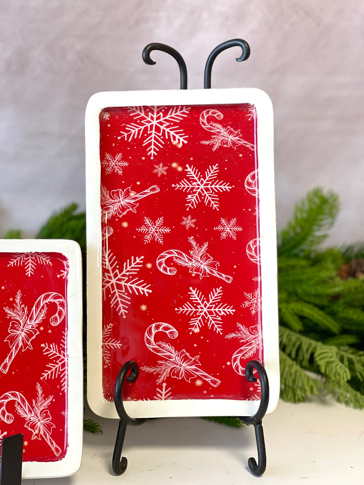 Red Snowflake Wood Tray - 2 Sizes