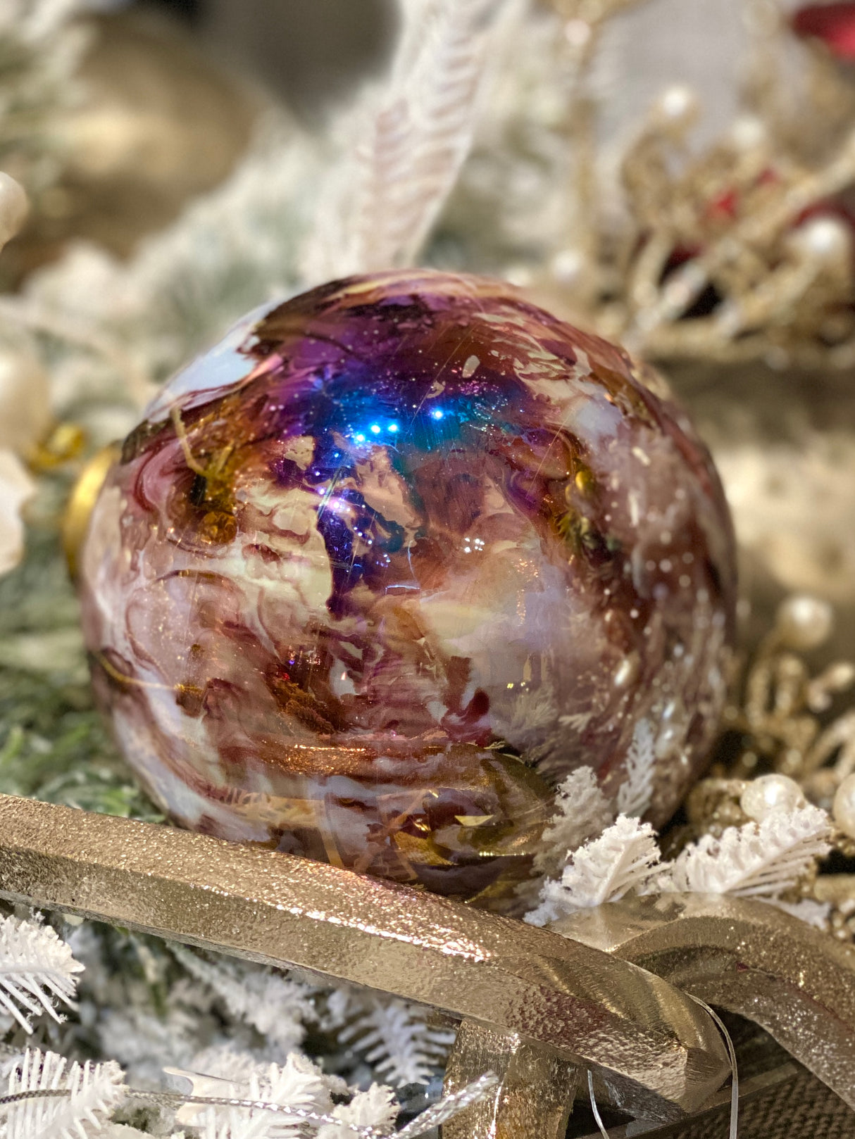 4" Purple Marbled Glass Ornament