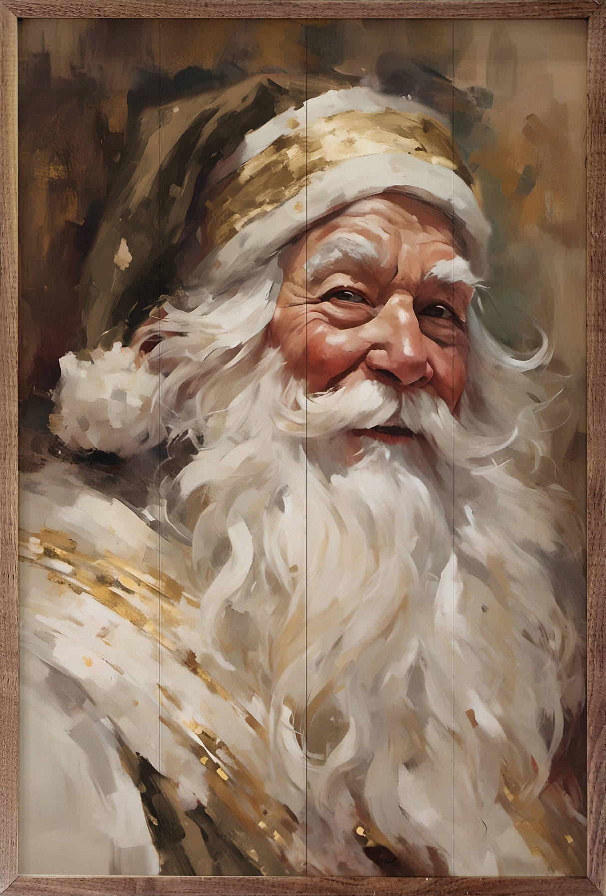 Santa In Gold Wood Art
