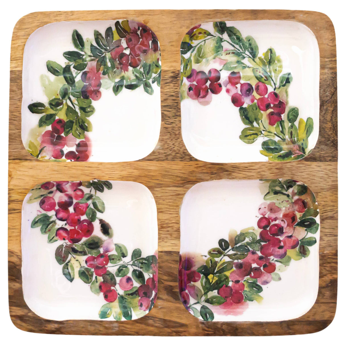 10" Cranberry Wreath Wood Tray