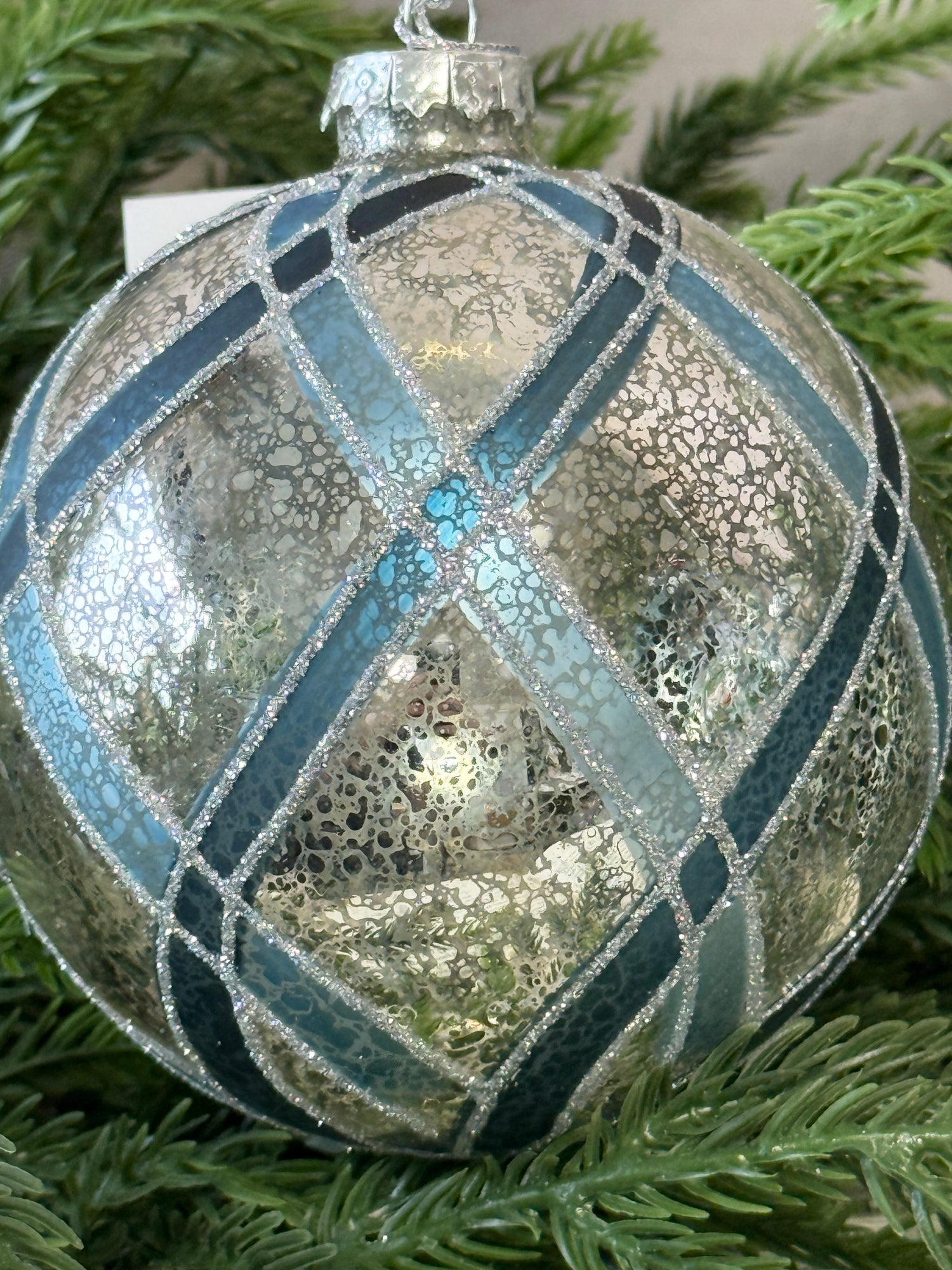 Mercury Glass Blue Stripe Ornament - 3 Styles