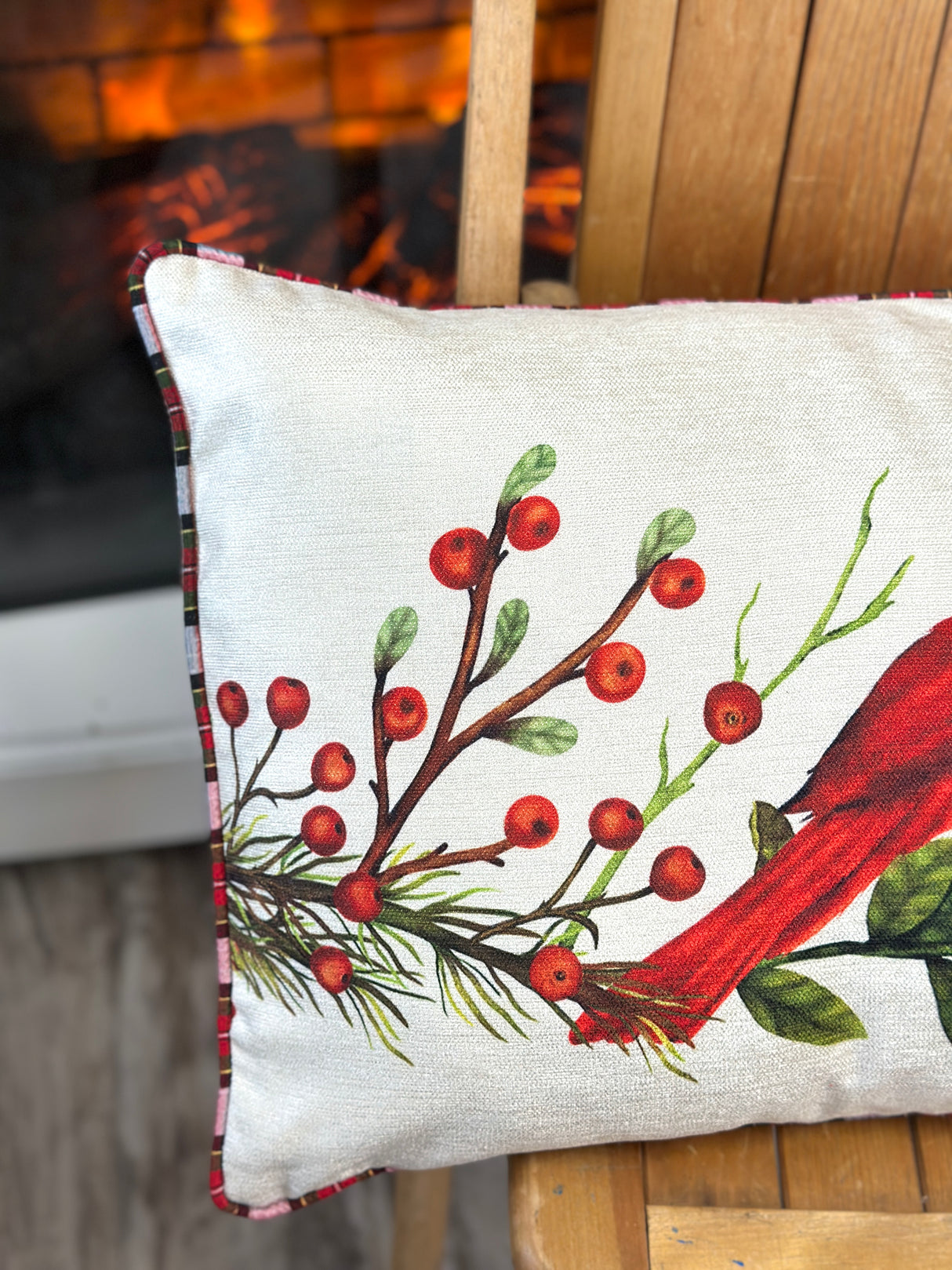 Chenille Cardinal Lumbar Pillow