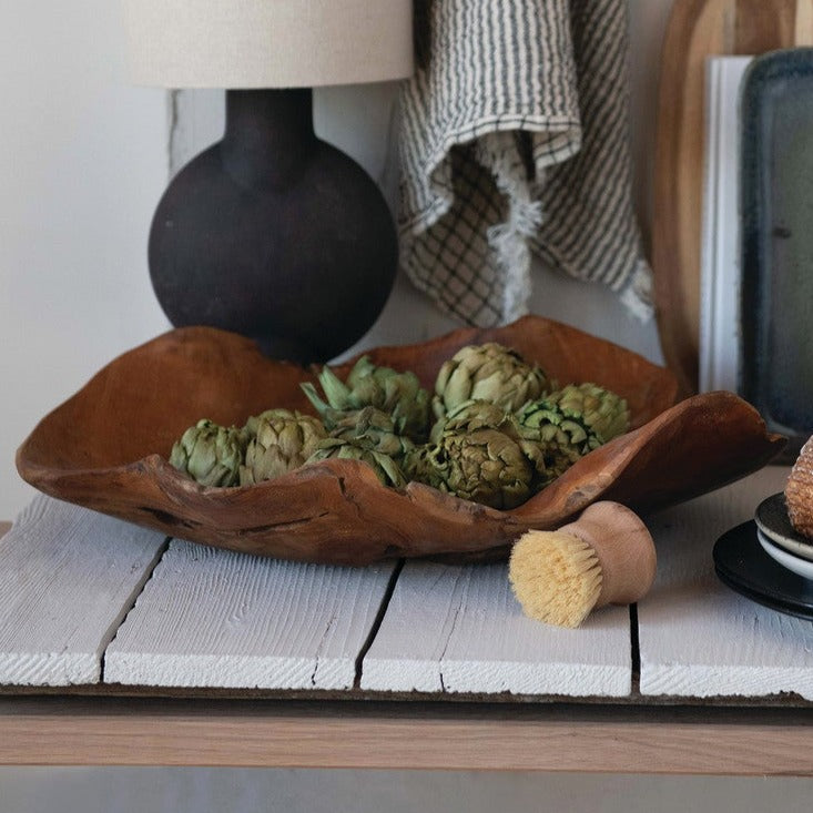 Hand-Carved Teak Wood Bowl