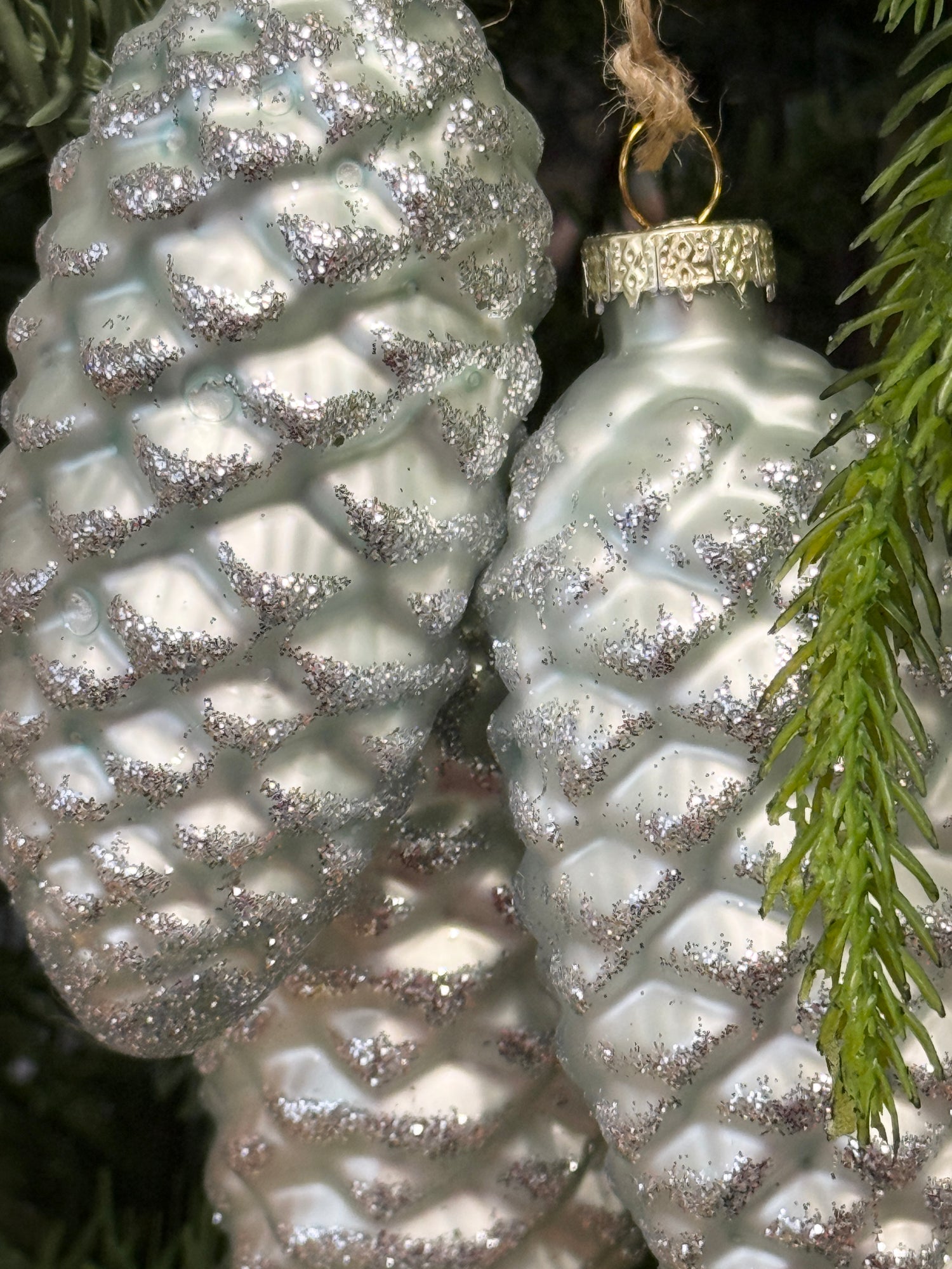 Aqua Glass Pinecone Trio Ornament