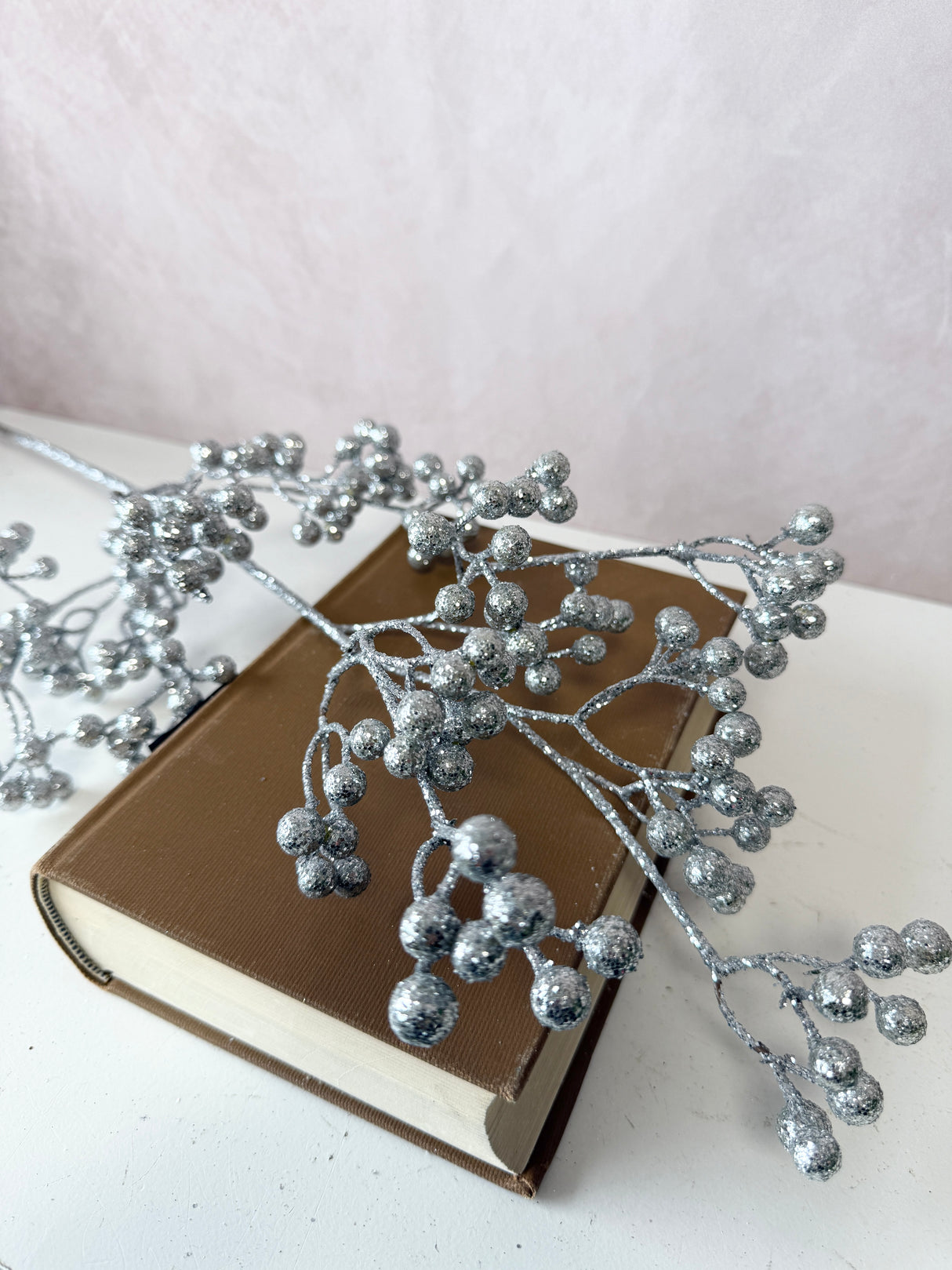 Silver Glittered Berry Spray