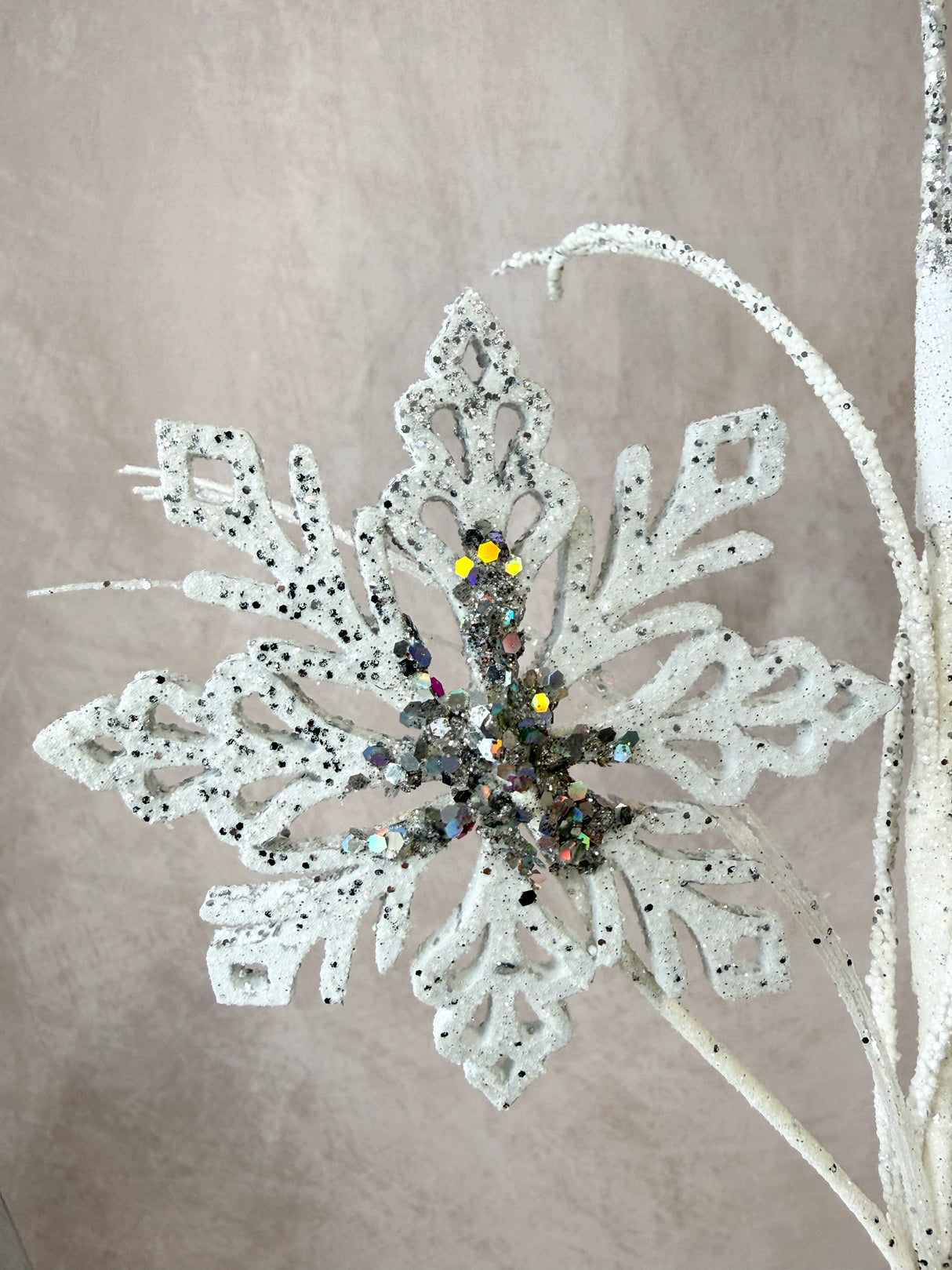 White Glitter Snowflake Spray