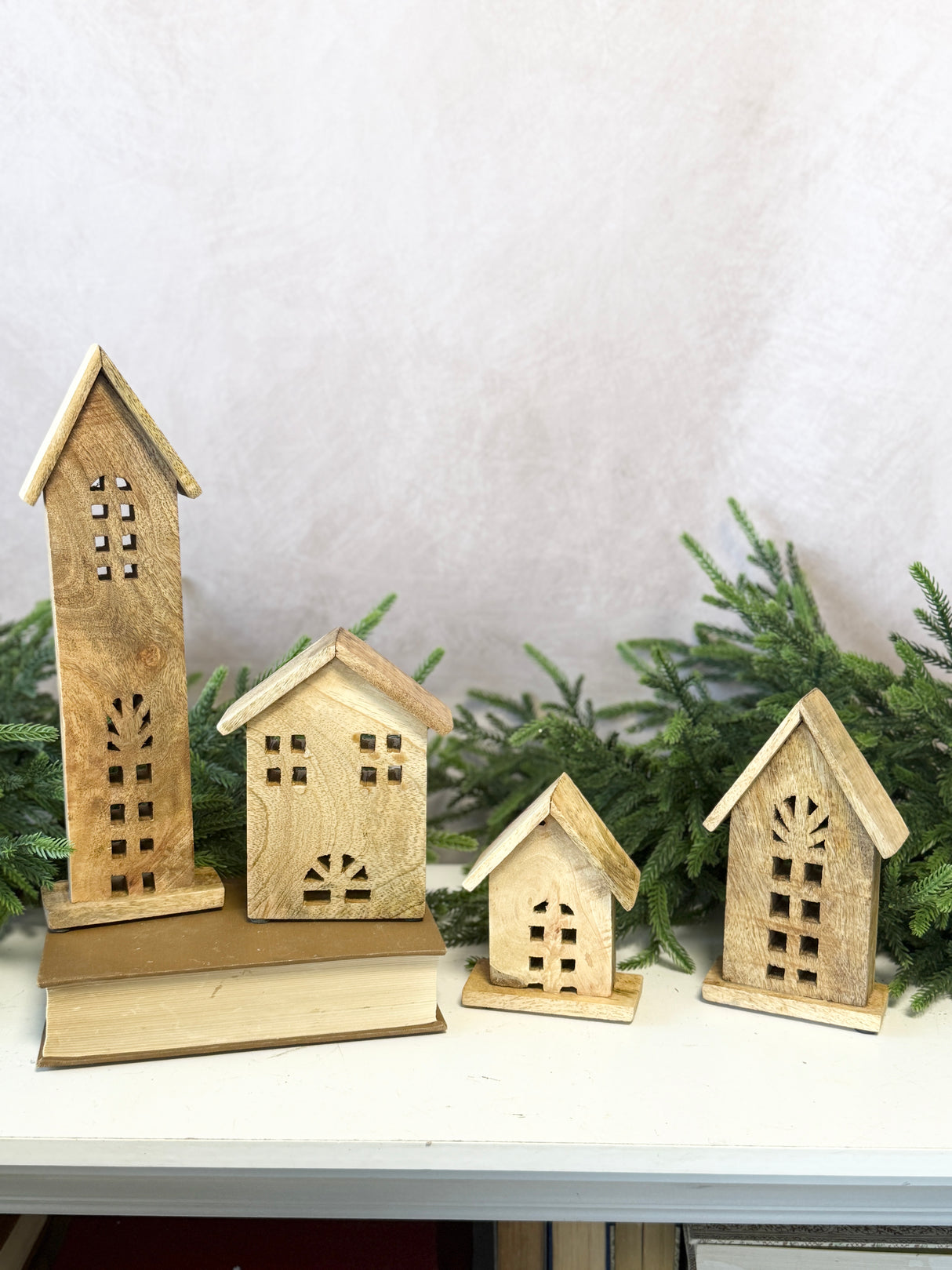 Carved Mango Wood Houses Set of 4