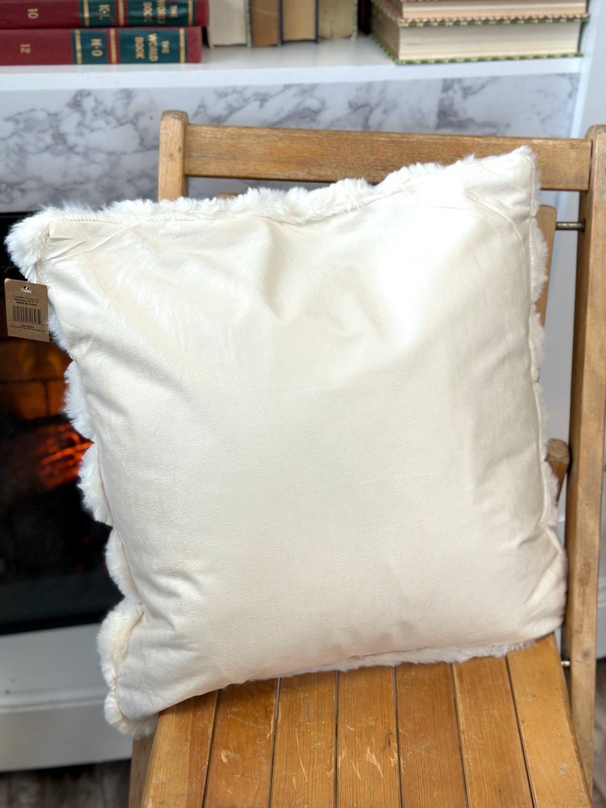 Cream Faux Fur & Velvet Pillow with Channel Stitch
