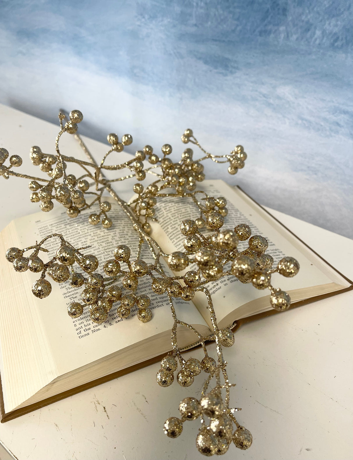 Gold Glittered Berry Spray