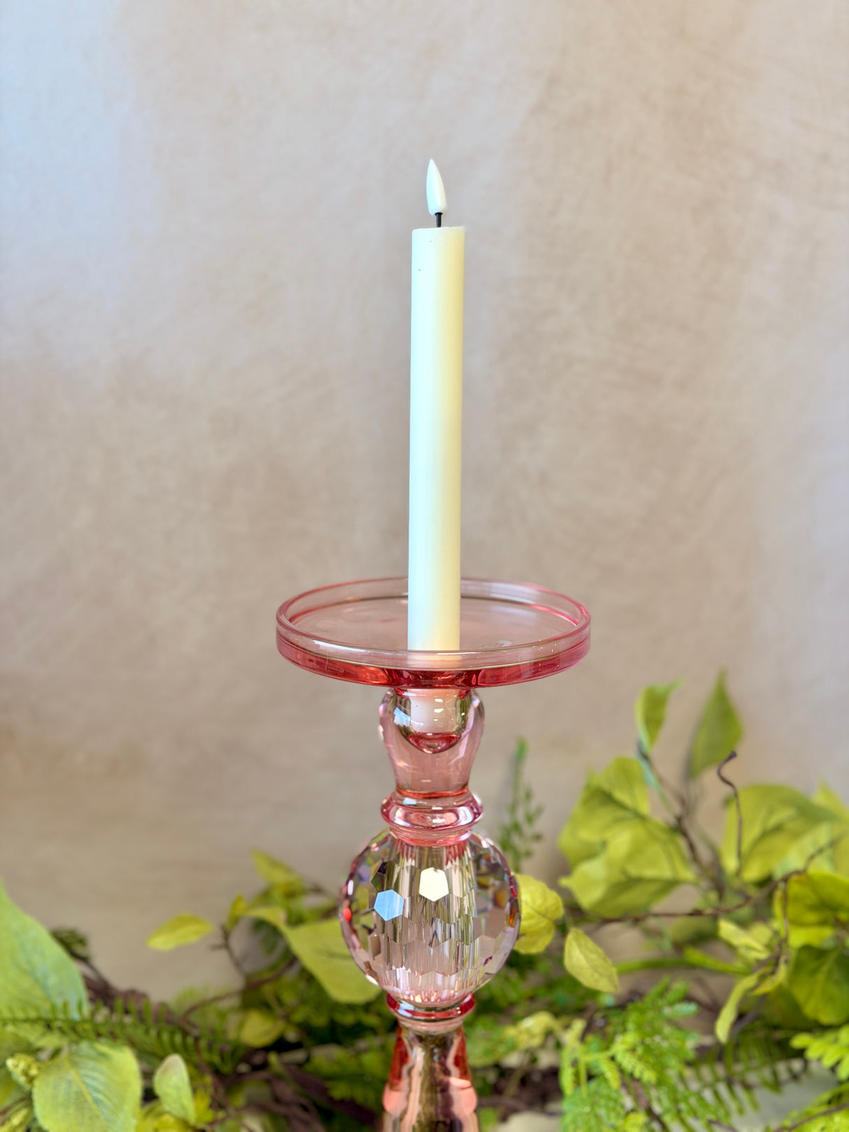 13" Pink Glass Candleholder