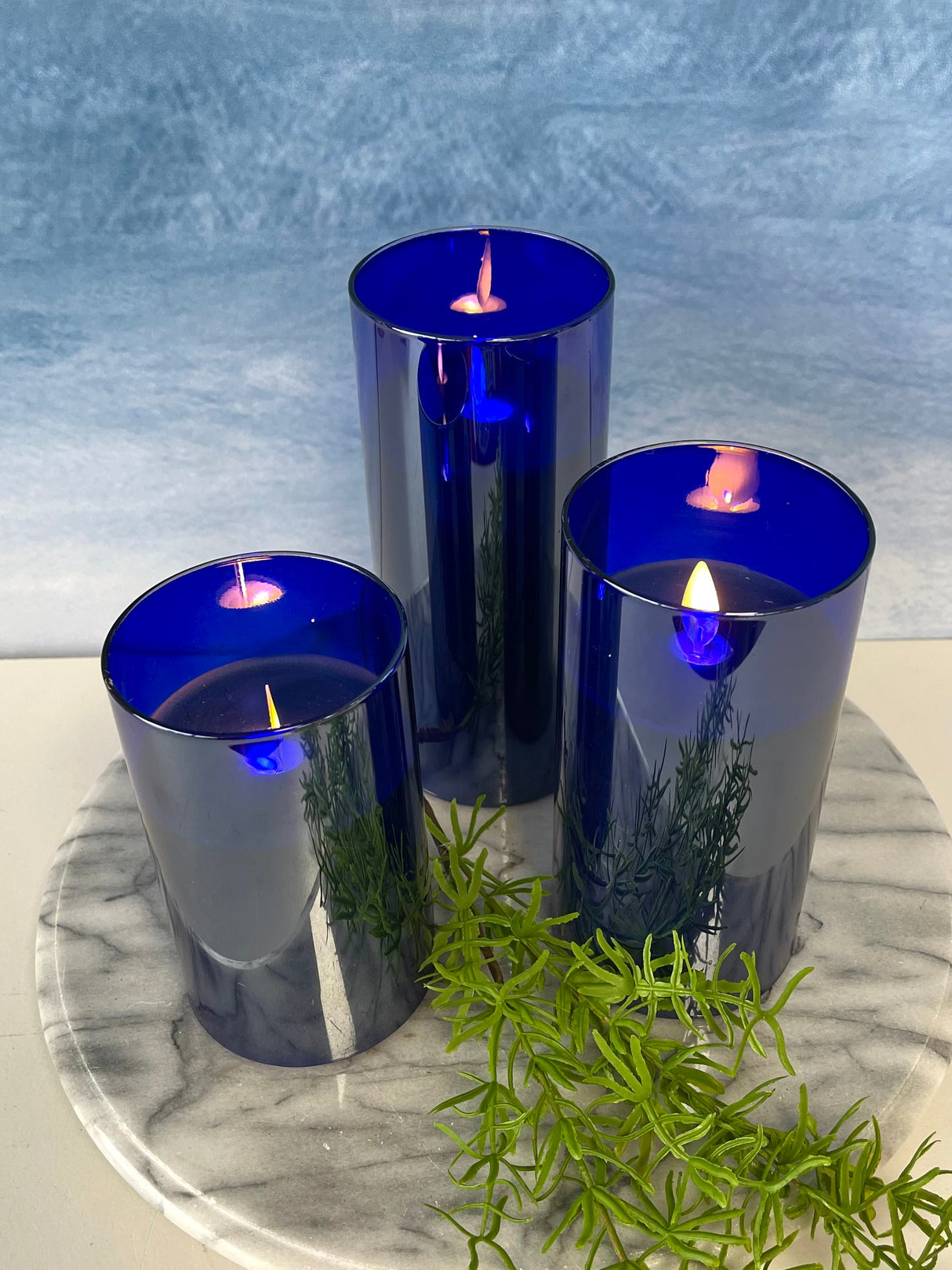Blue Moving LED Glass Candle Set