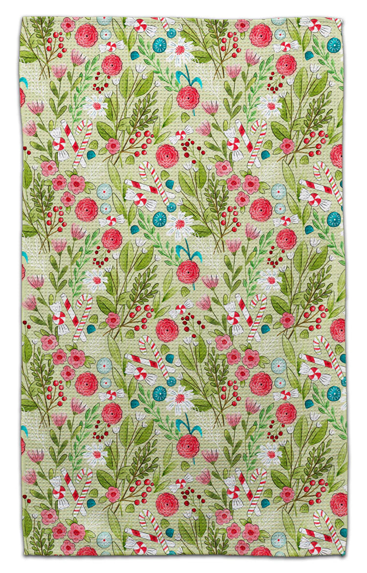Peppermint Flowers Tea Towel