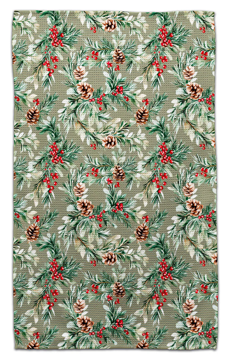 Pine Cones & Berries Tea Towel
