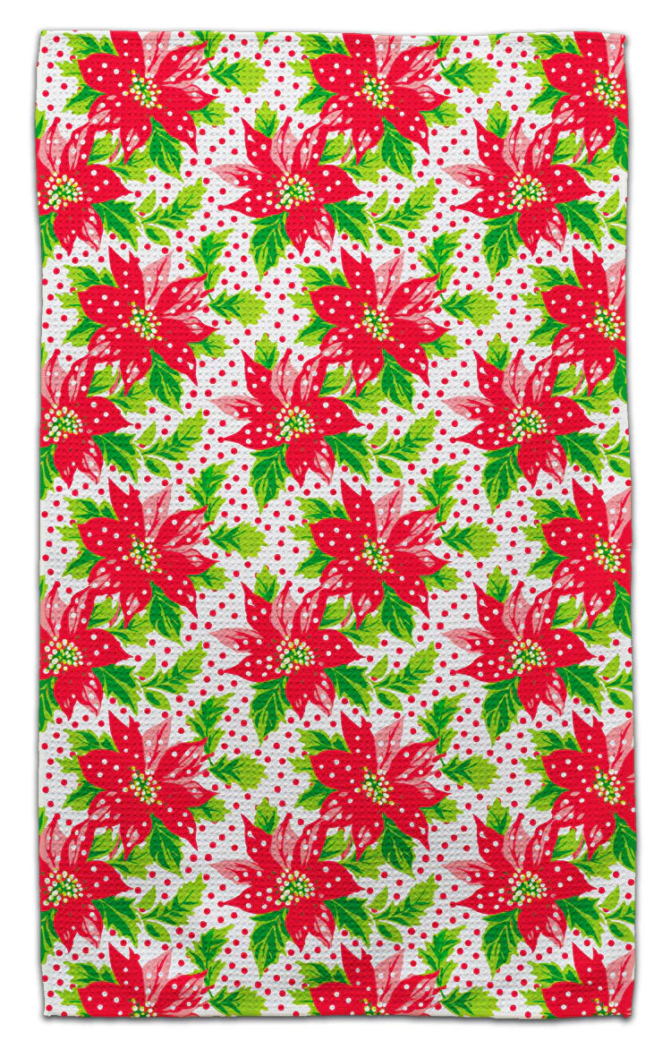 Whimsical Poinsettia with Polka Dots Tea Towel