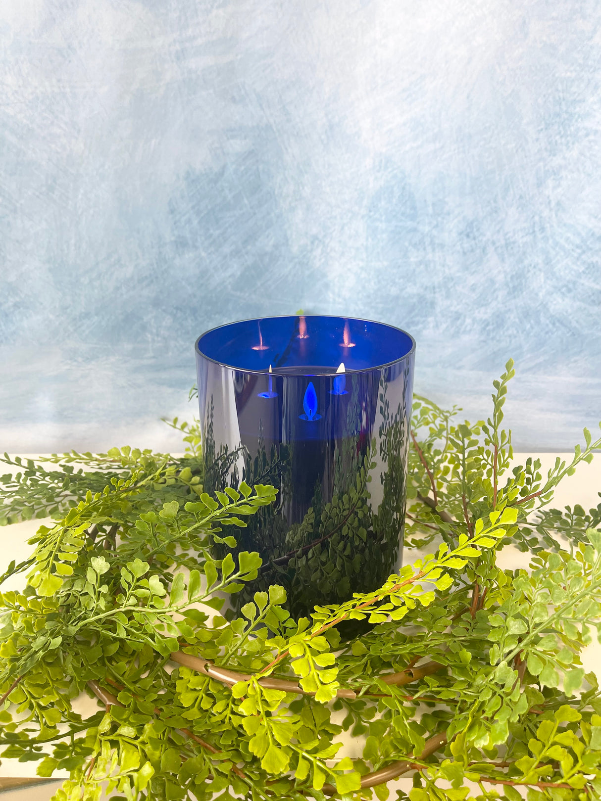 Dark Blue 3-Wick 6x8" LED Candle